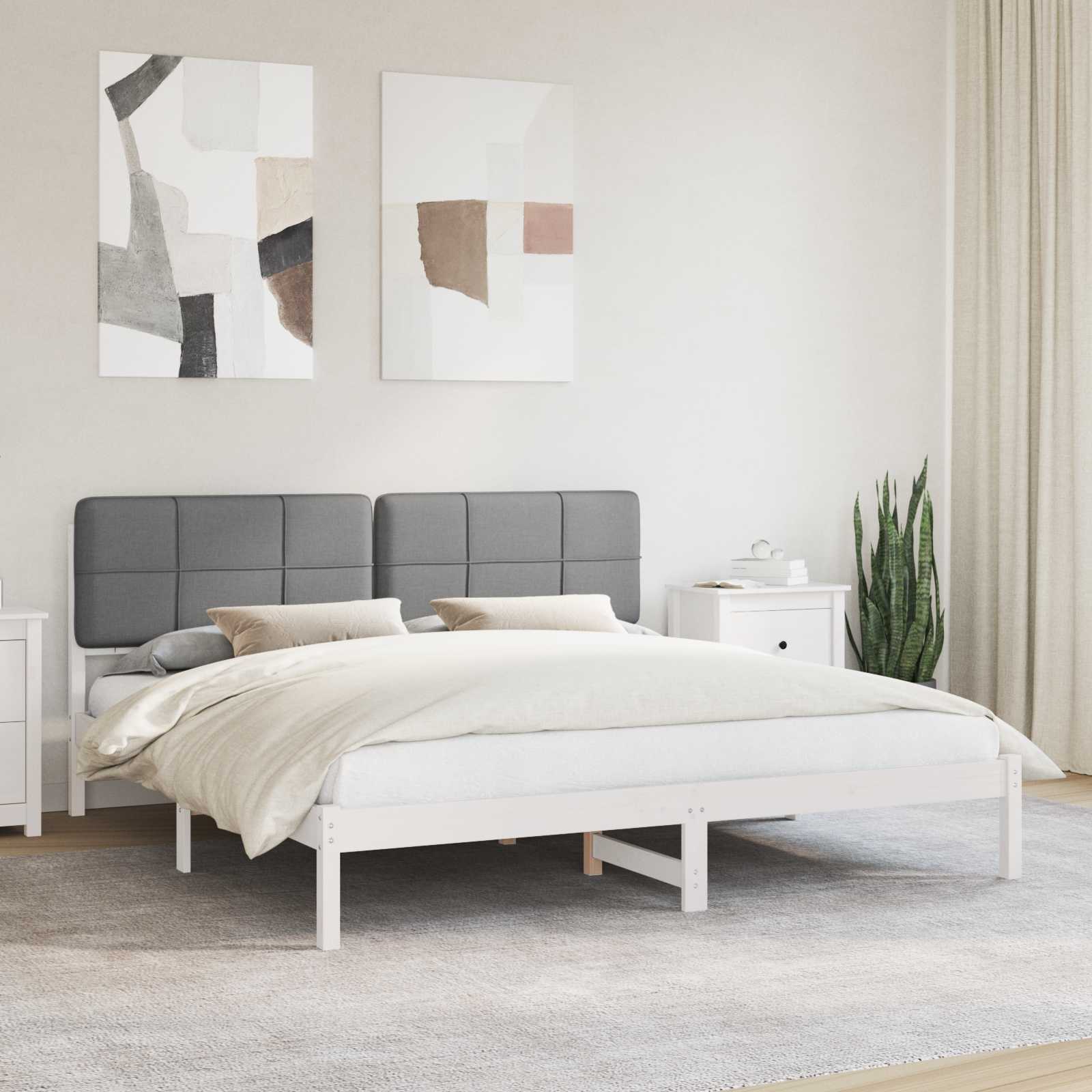 Estrutura de Cama com Cabeceira Estofada Cinzento Claro