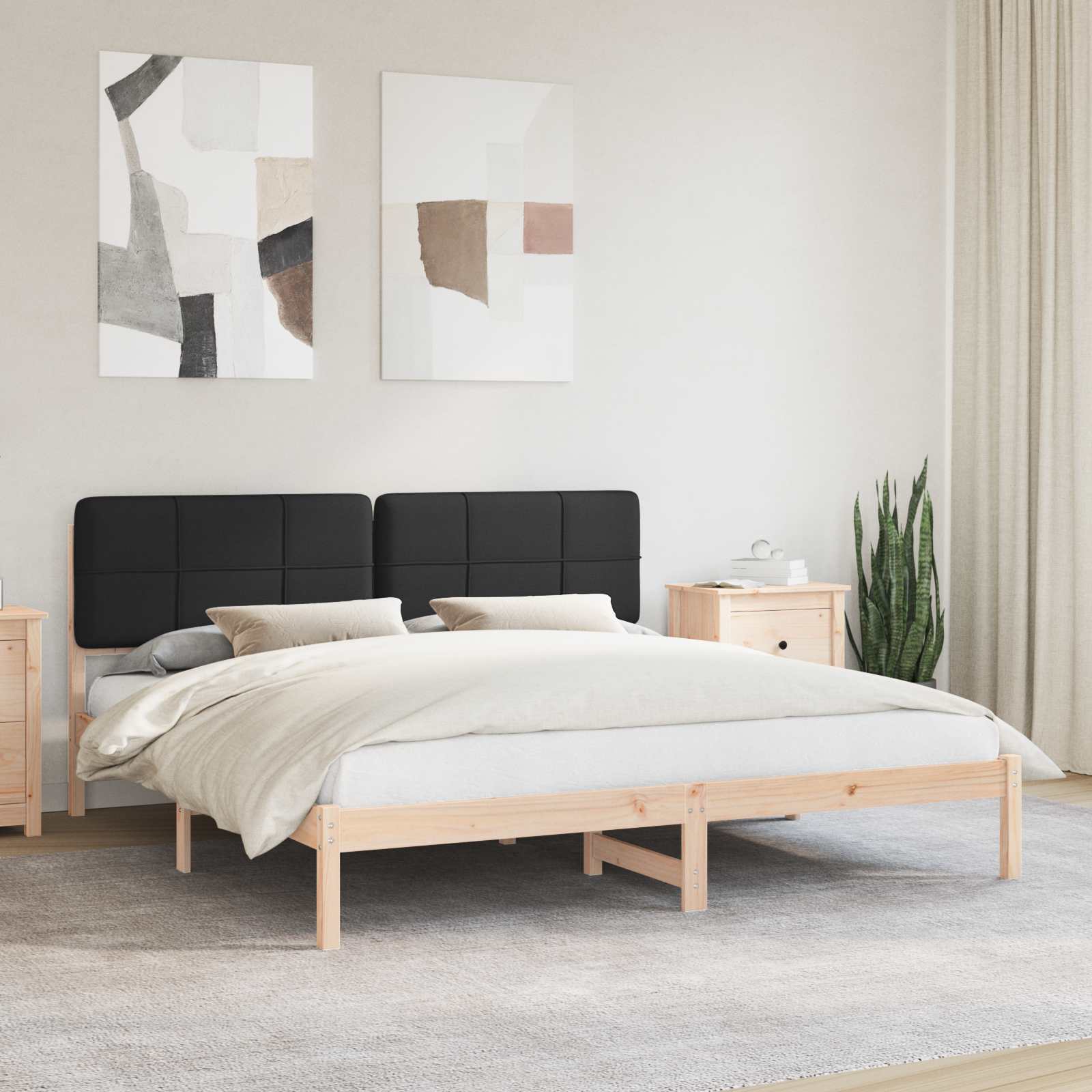 Estrutura de Cama com Cabeceira Estofada Cinzento Claro