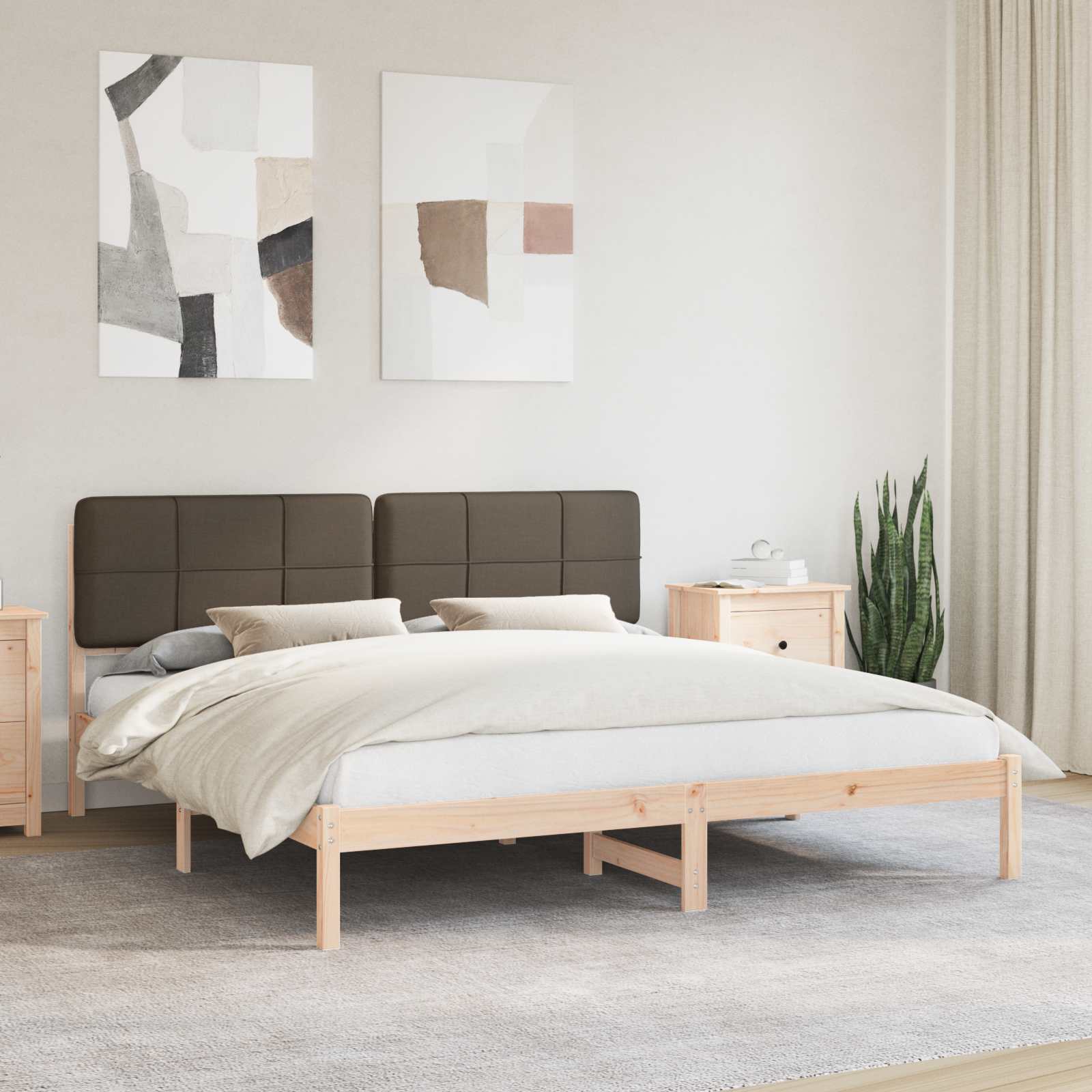 Estrutura de Cama com Cabeceira Estofada Cinzento Claro