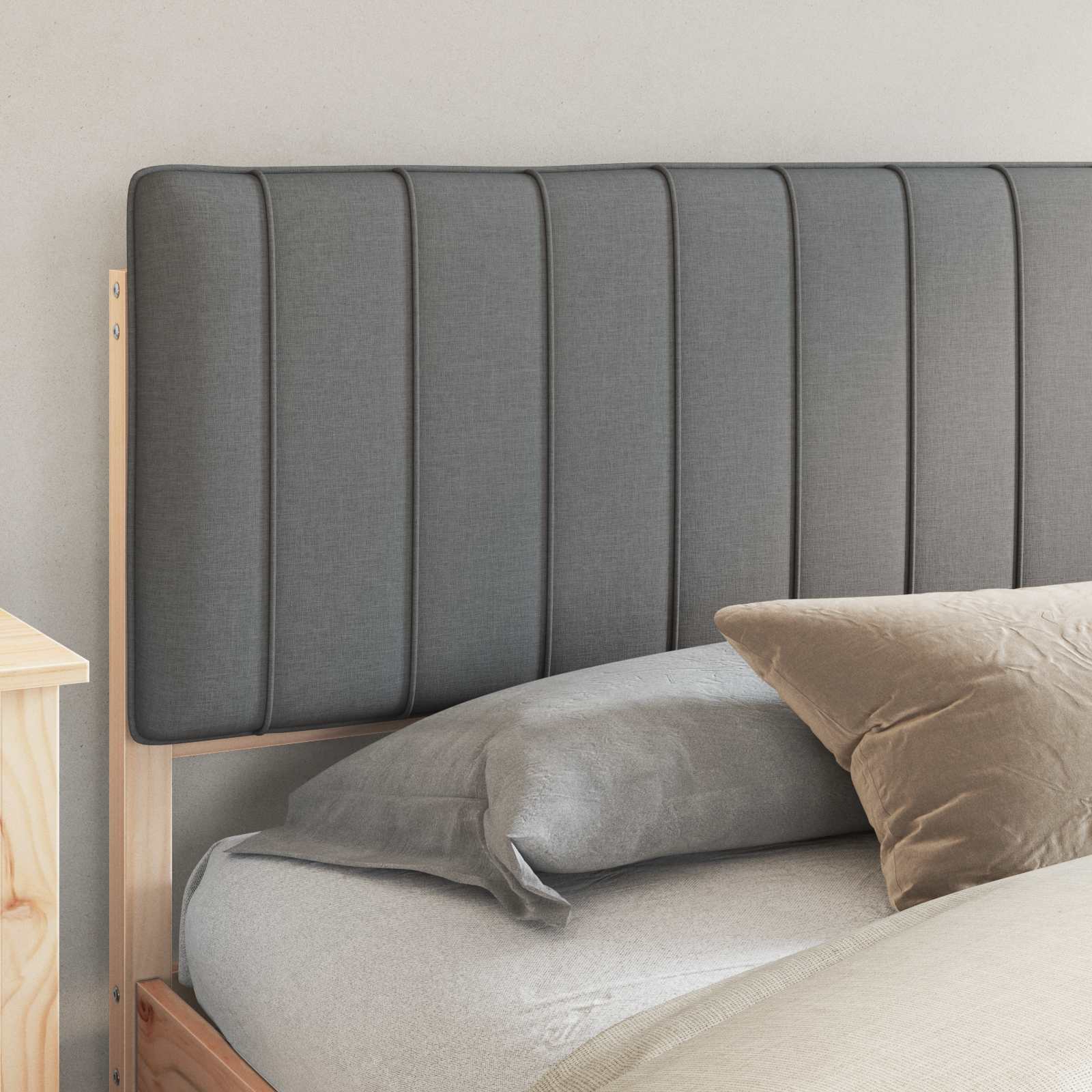 Estructura de Cama con Cabecera Tapizada Gris Claro