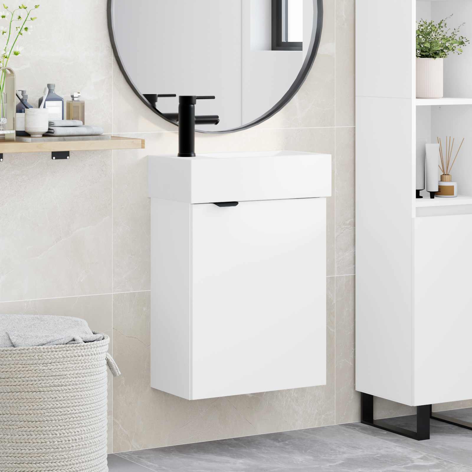 Concrete Gray Bathroom Cabinet with Drawer 30.5 x 30 x 101 cm