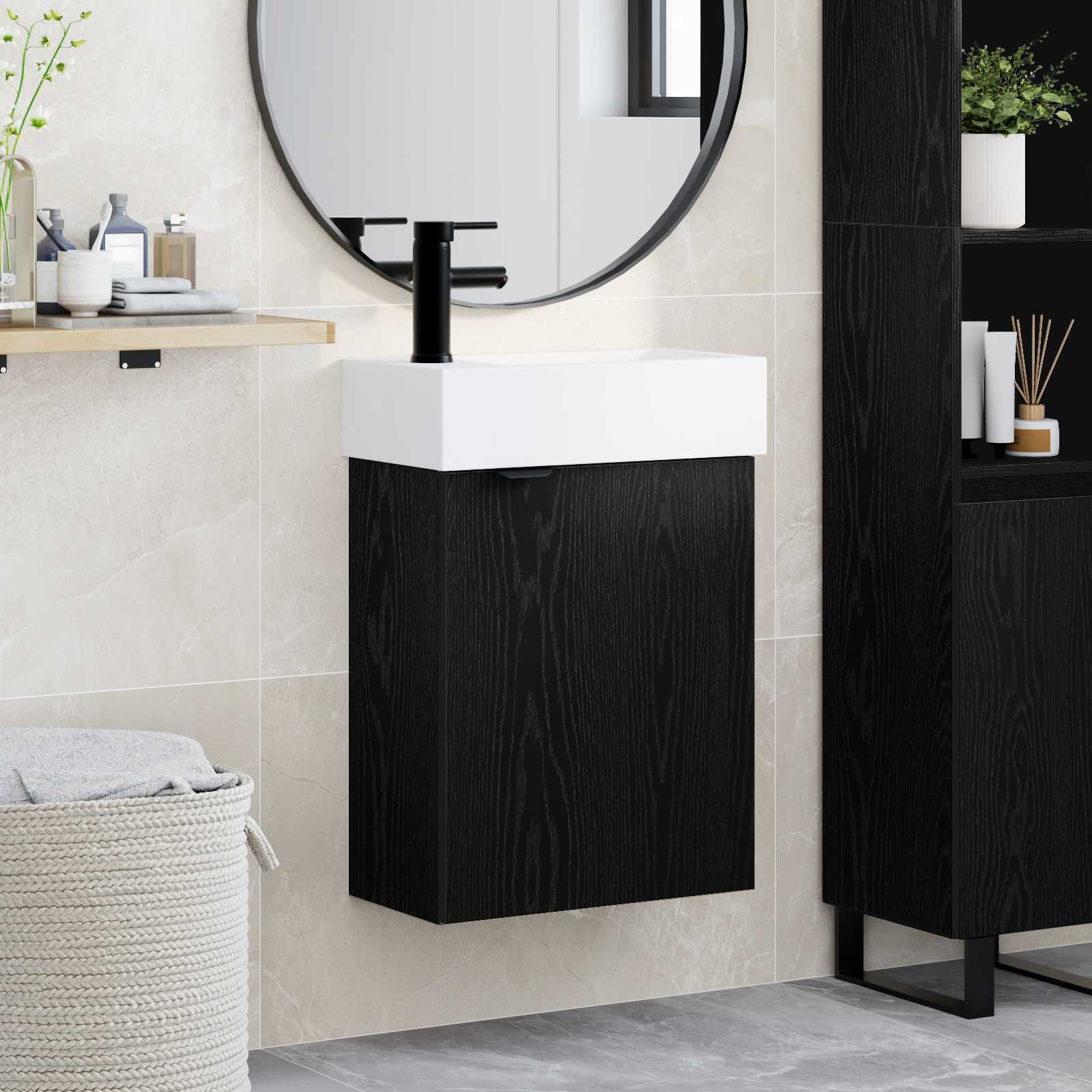 Concrete Gray Bathroom Cabinet with Drawer 30.5 x 30 x 101 cm