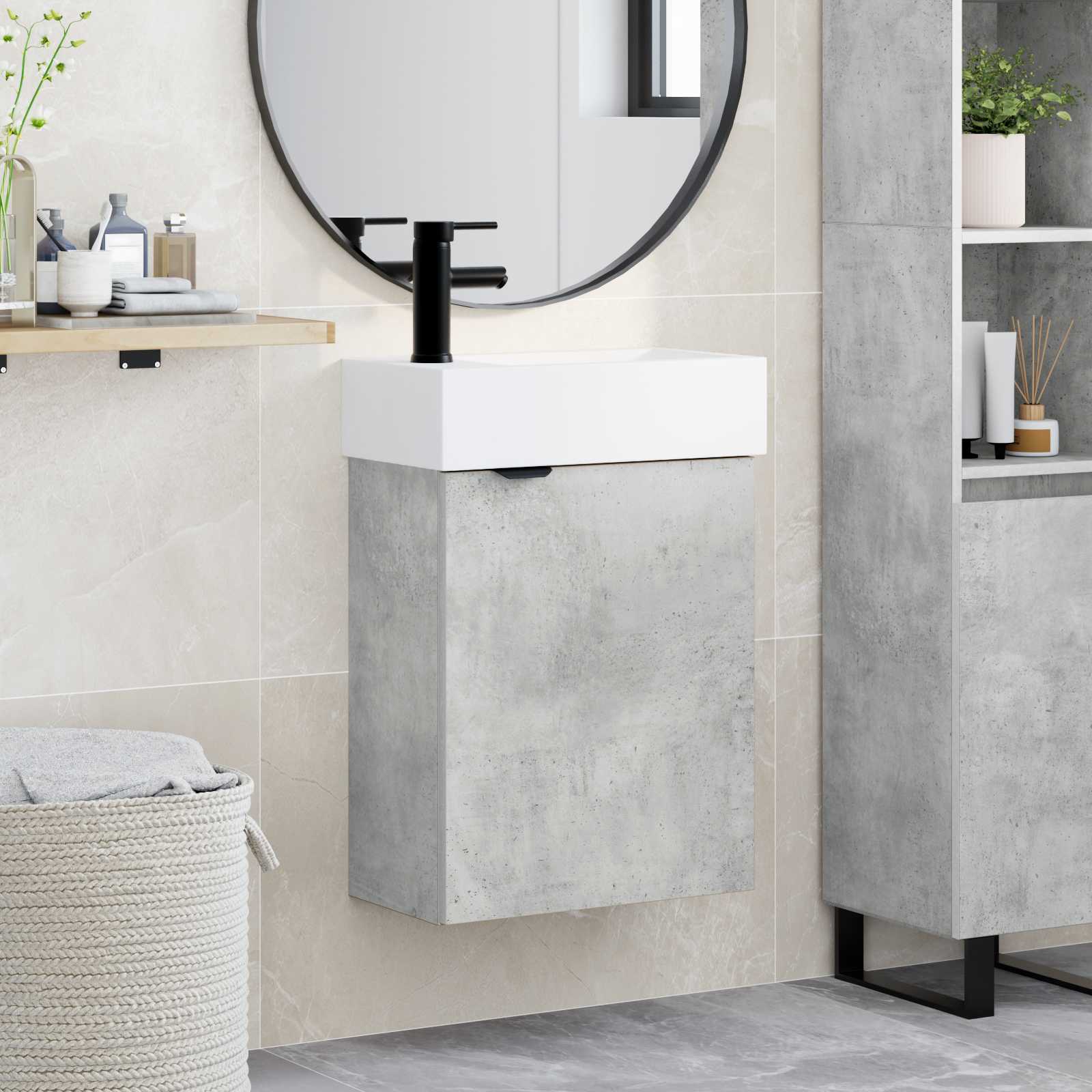 Concrete Gray Bathroom Cabinet with Drawer 30.5 x 30 x 101 cm