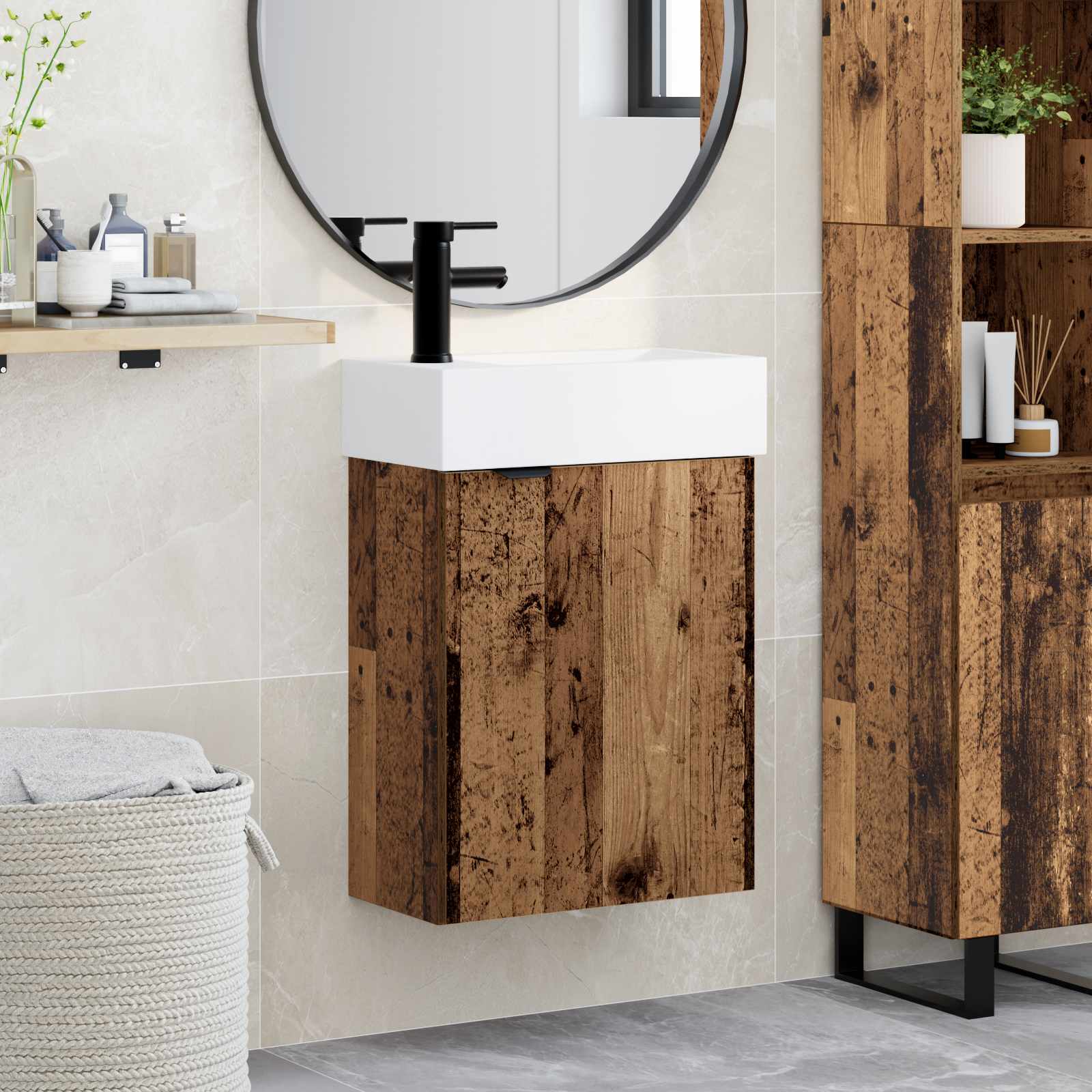Concrete Gray Bathroom Cabinet with Drawer 30.5 x 30 x 101 cm