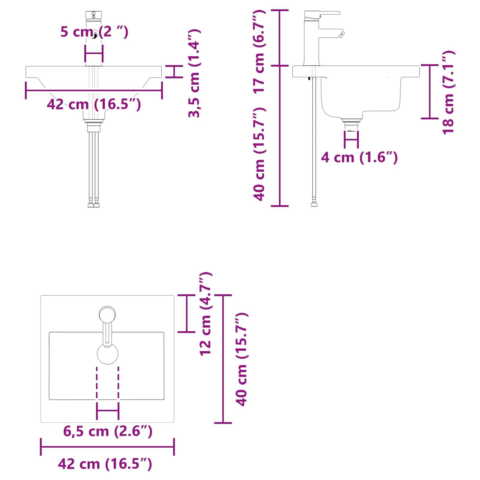Unidad de tocador de baño con grifo 42 x 40 x 74,5 cm