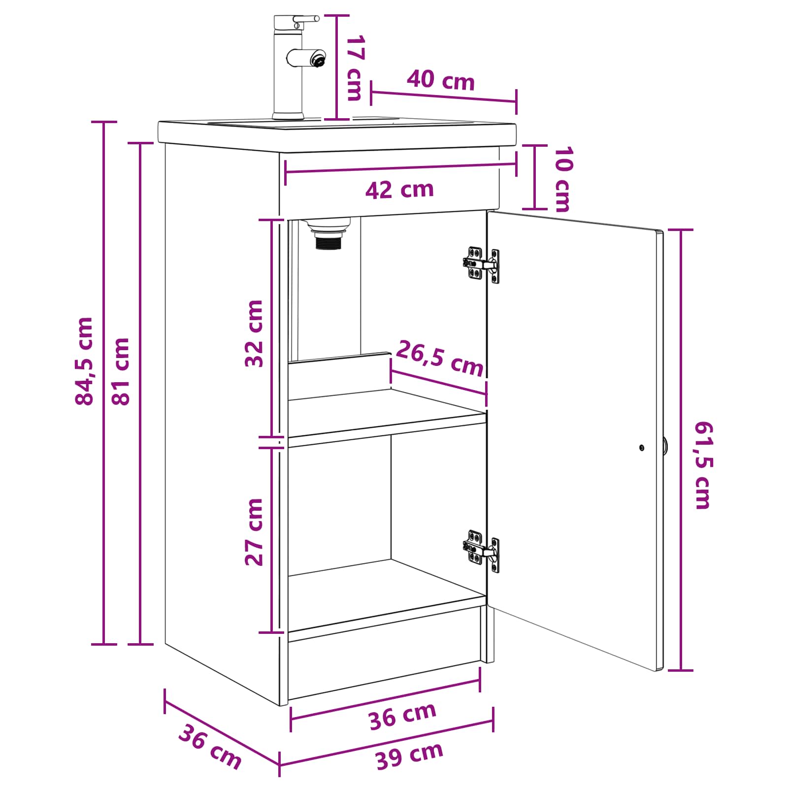 Vanidad de baño con lavabo Blanco 42 x 40 x 84,5 cm