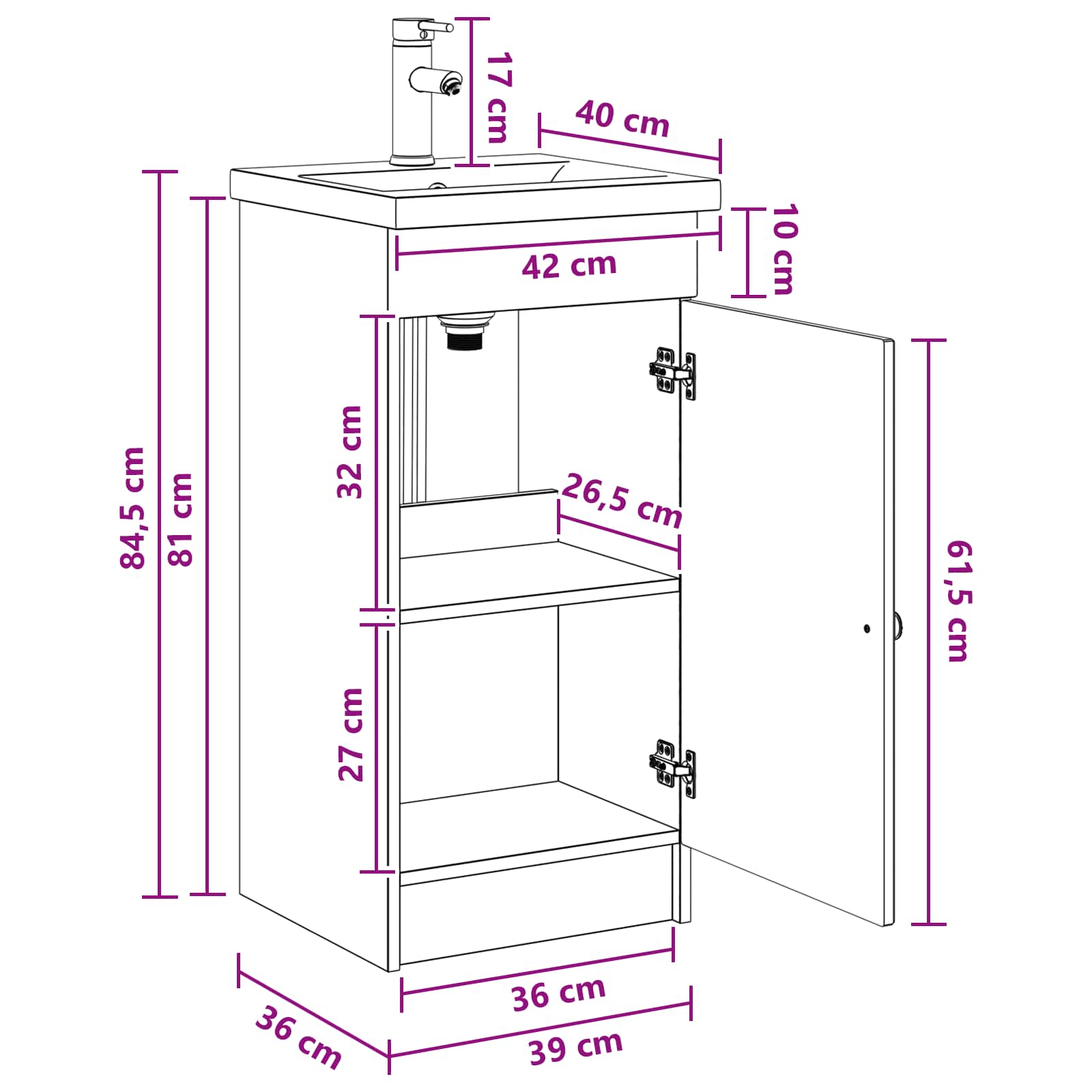 Vanidad de baño con lavabo Blanco 42 x 40 x 84,5 cm