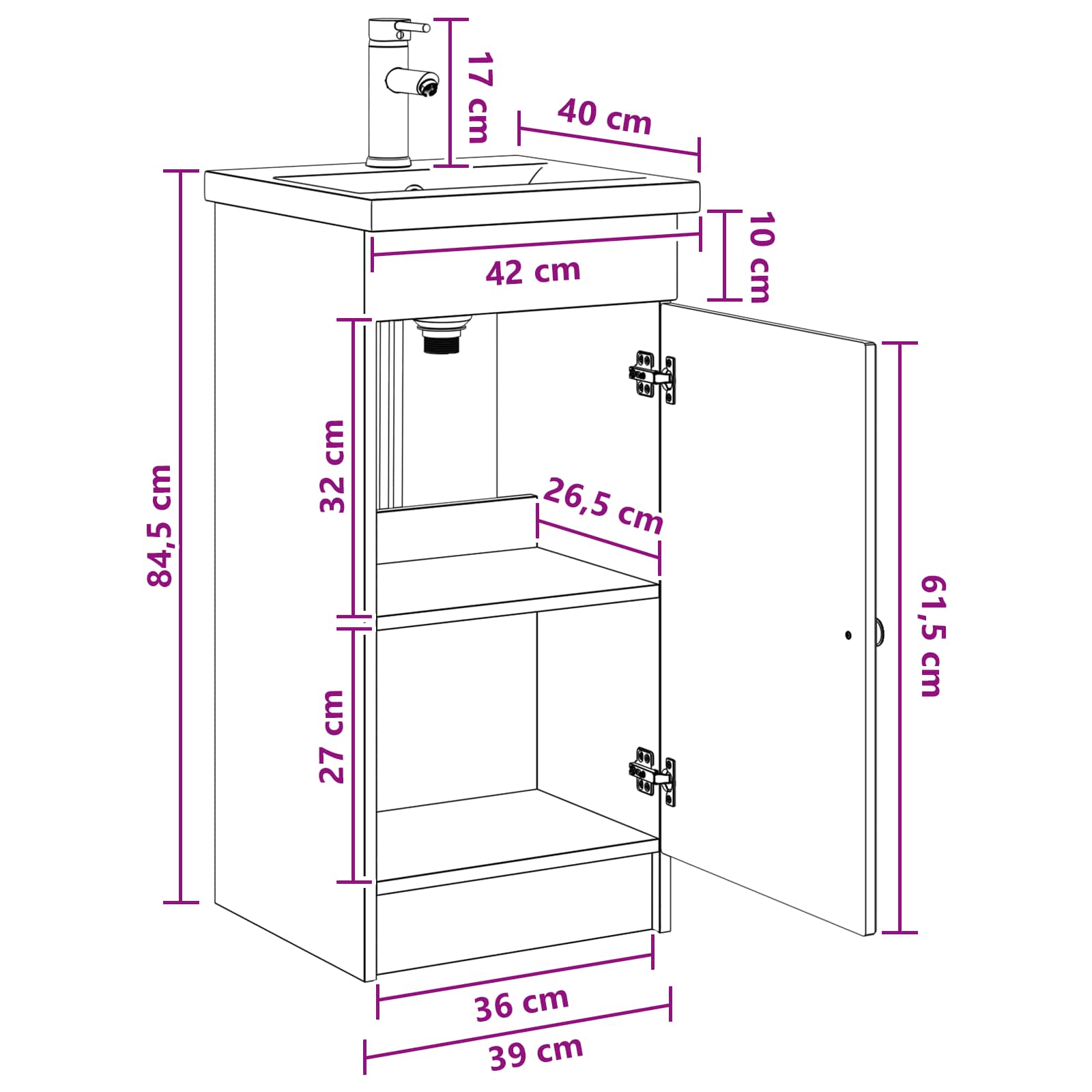 Vanidad de baño con lavabo Blanco 42 x 40 x 84,5 cm