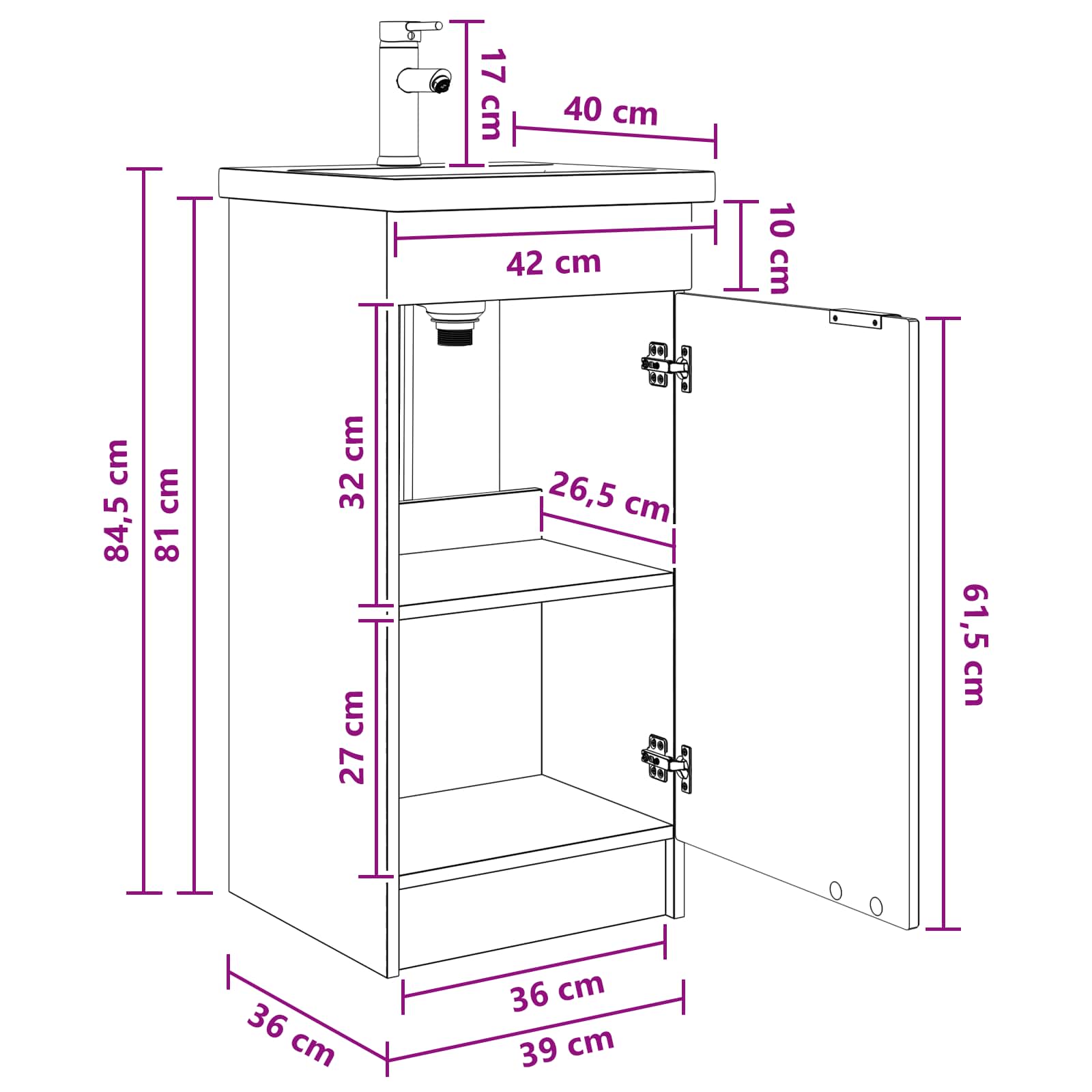Vanidad de baño con lavabo Blanco 42 x 40 x 84,5 cm