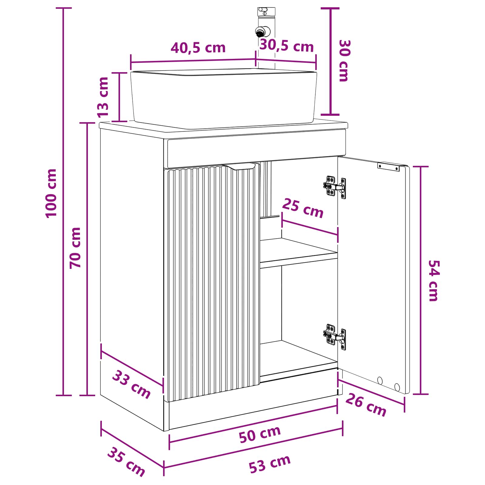 Vanidad de baño con lavabo Negro 54 x 35 x 83 cm