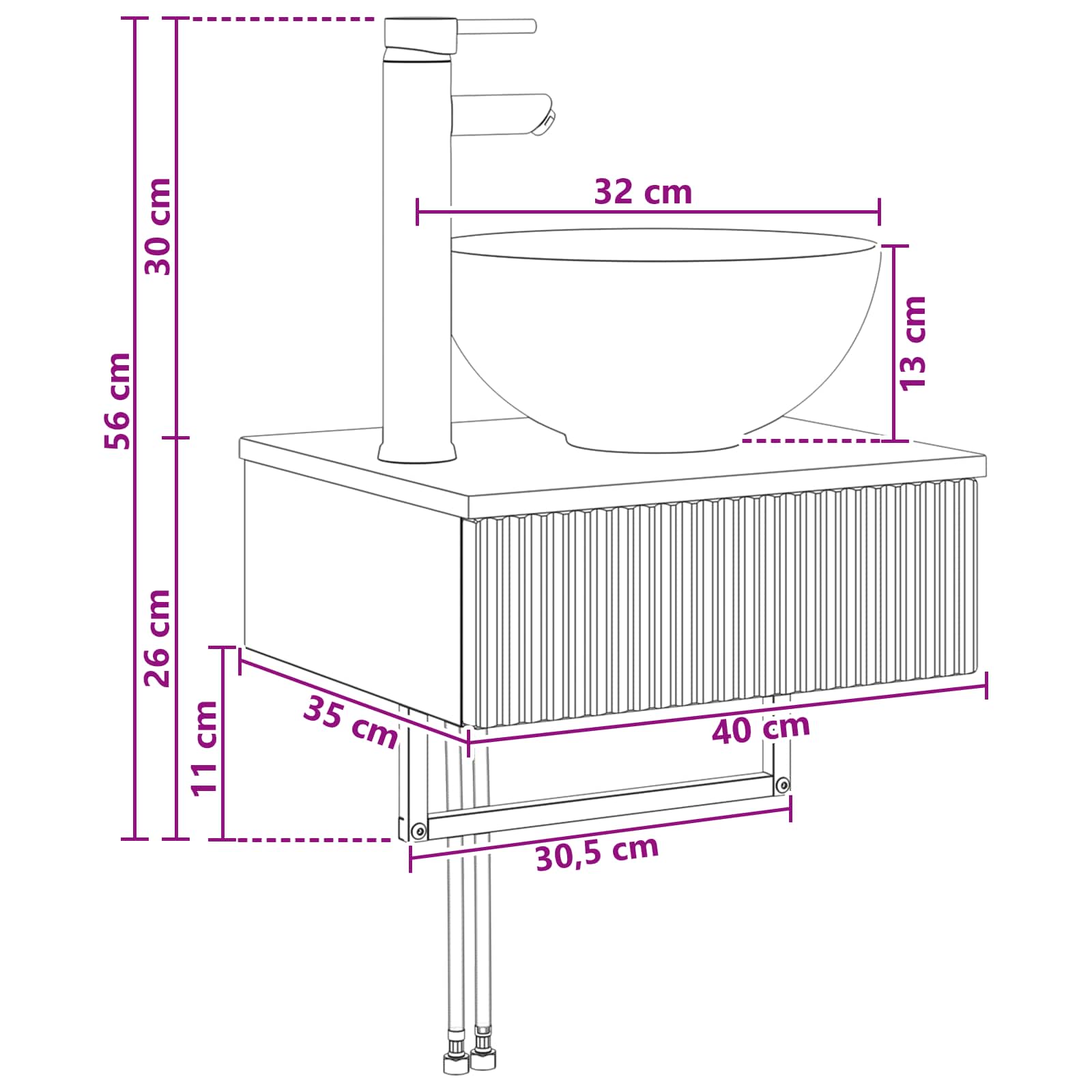 Lavabo de Lavado Montado en la Pared Blanco 40 x 35 x 39 cm