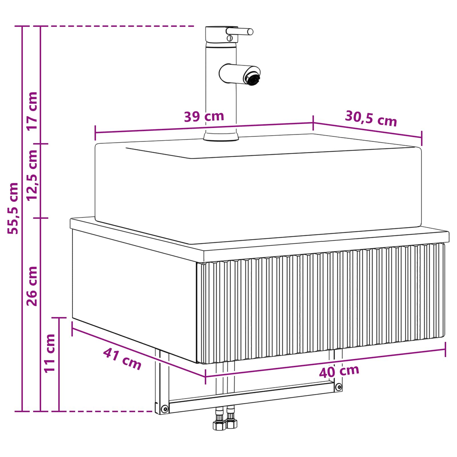 Lavabo de Lavado Montado en la Pared Blanco 40 x 41 x 39 cm