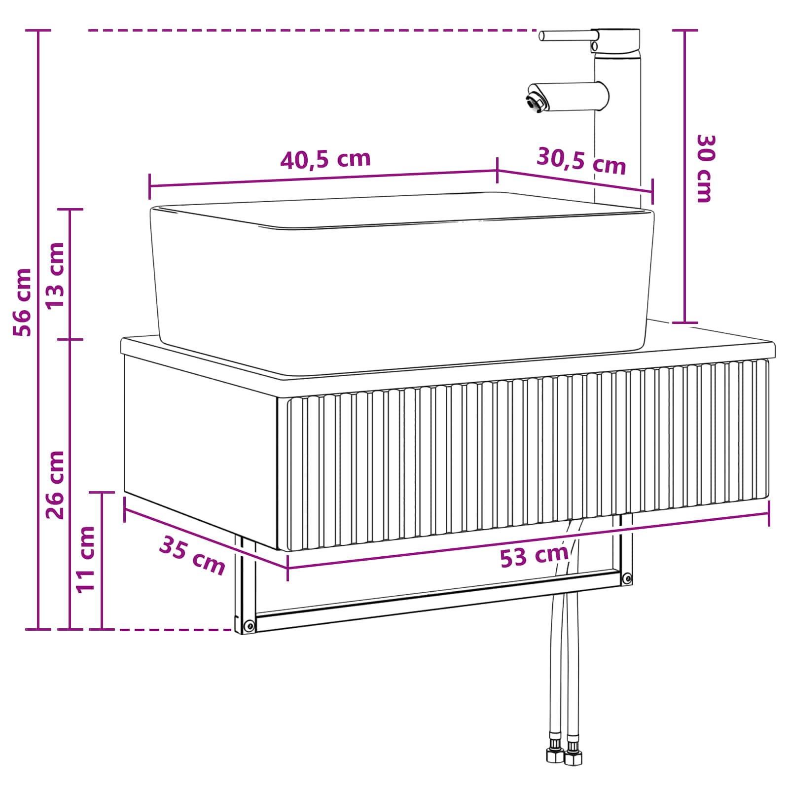 Lavabo de Lavado Montado en la Pared Blanco 53 x 35 x 39 cm