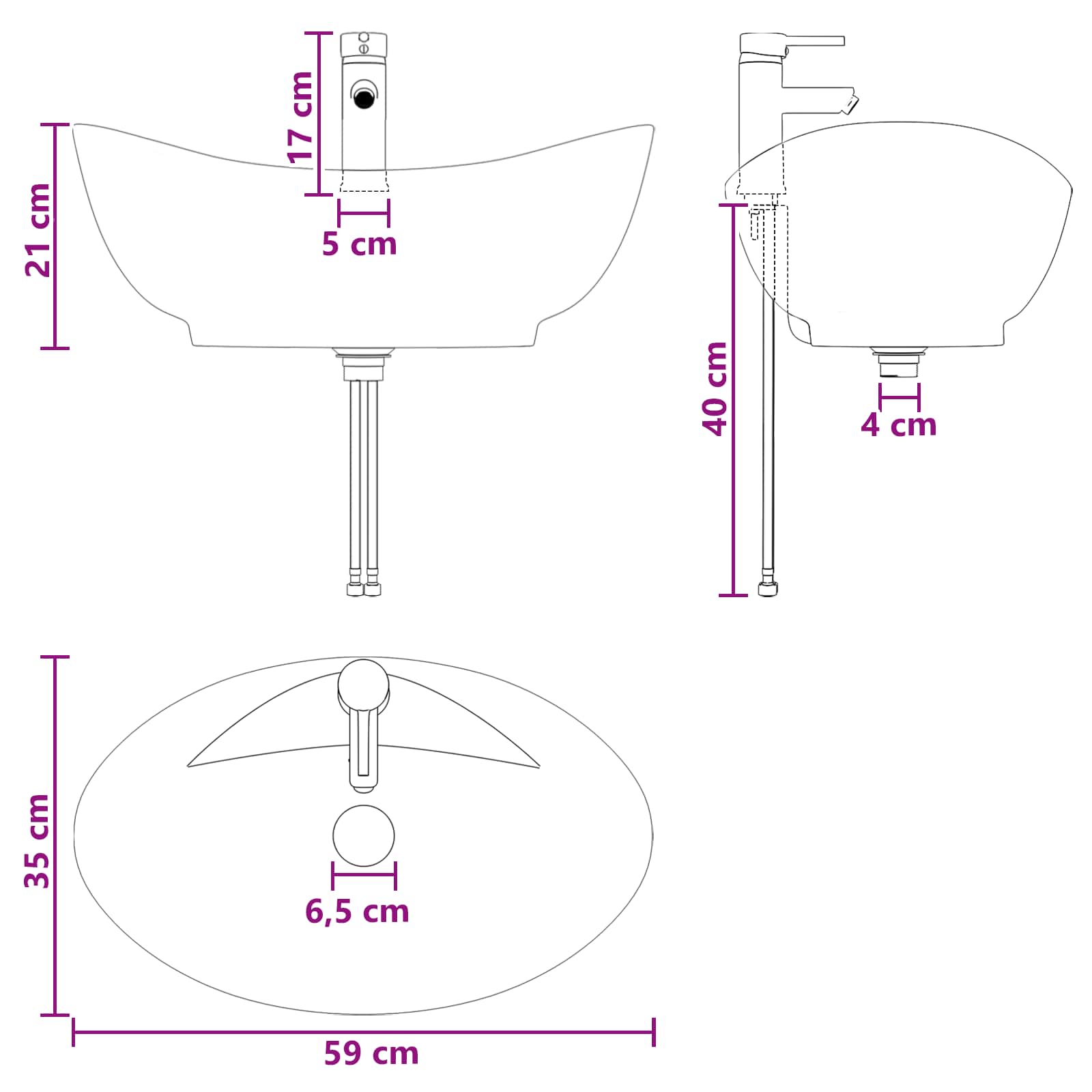 Lavabo de baño Cromado 59 x 35 x 21 cm Metal