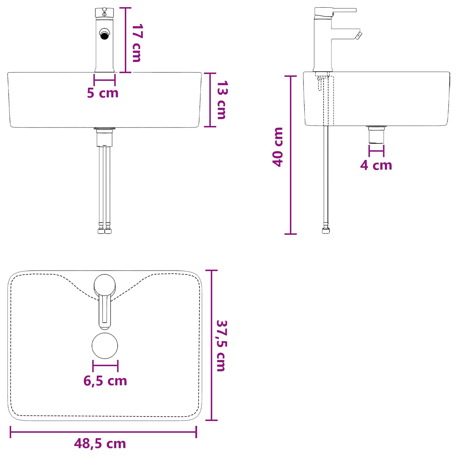 Lavabo de baño Cromado 48,5 x 37,5 x 13 cm Metal