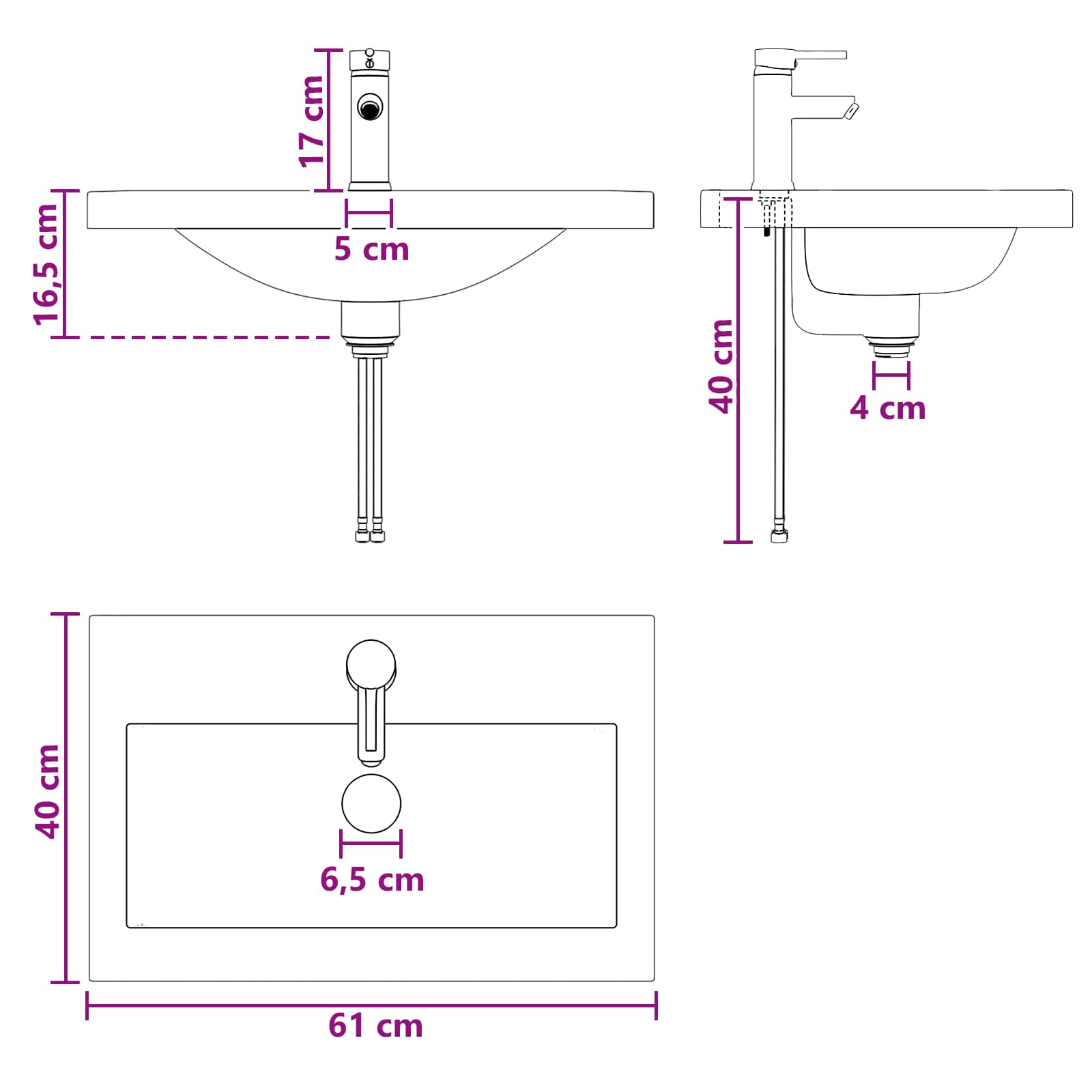 Lavabo de baño Cromado 61 x 40 x 16,5 cm Metal