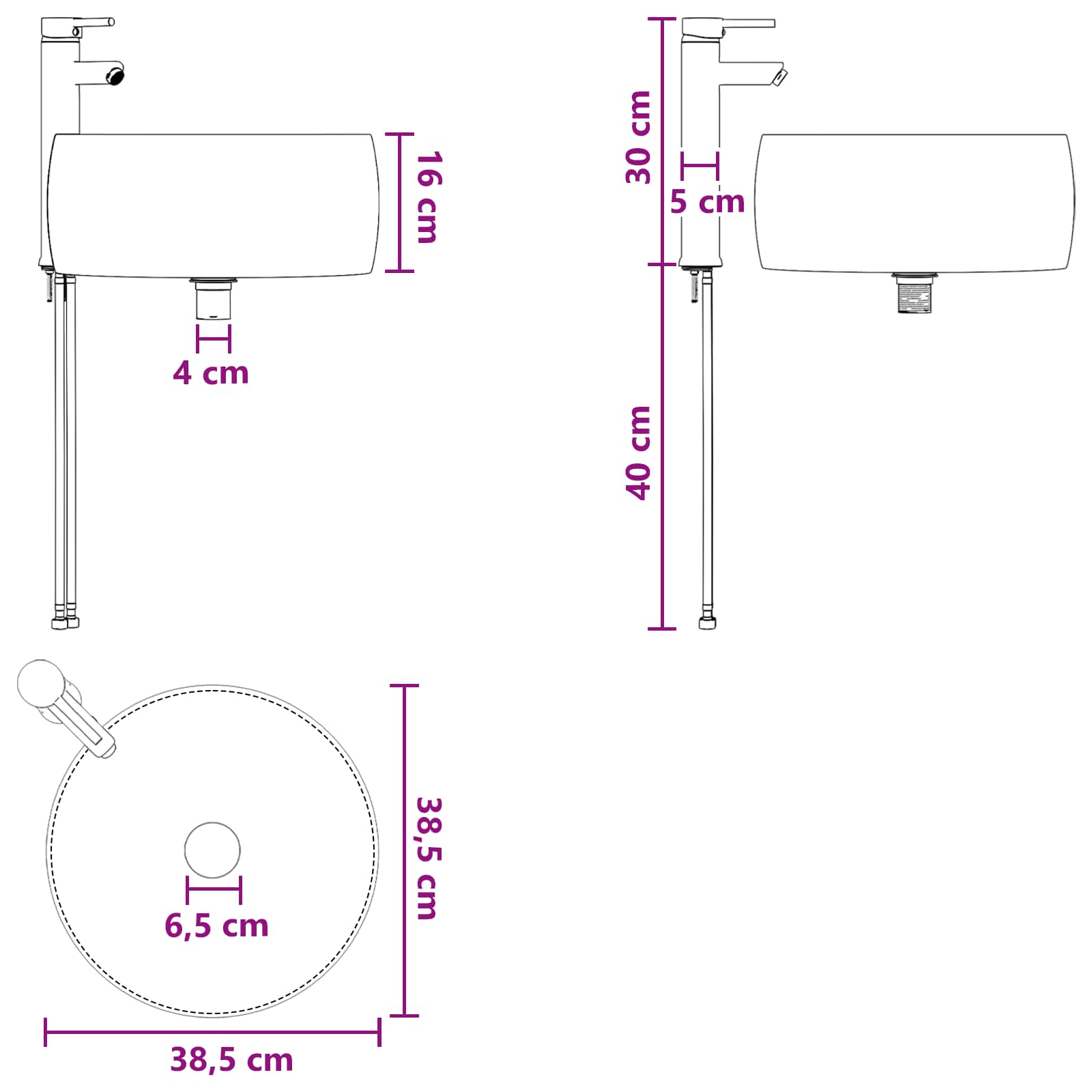 Lavabo de baño Cromado 38,5 x 38,5 x 16 cm Metal