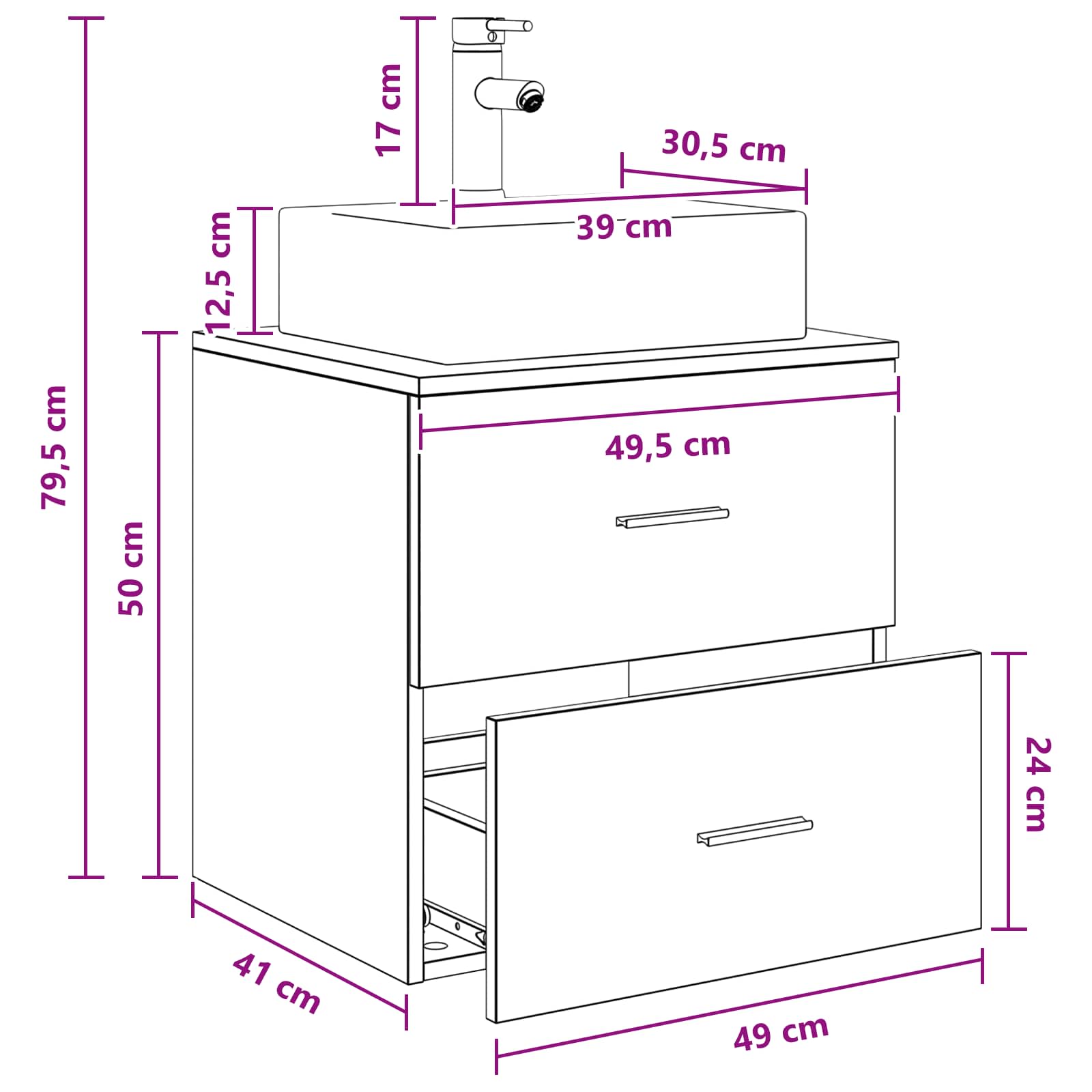 Vanidad con Lavabo de Pared Blanco 49,5 x 41 x 62,5 cm