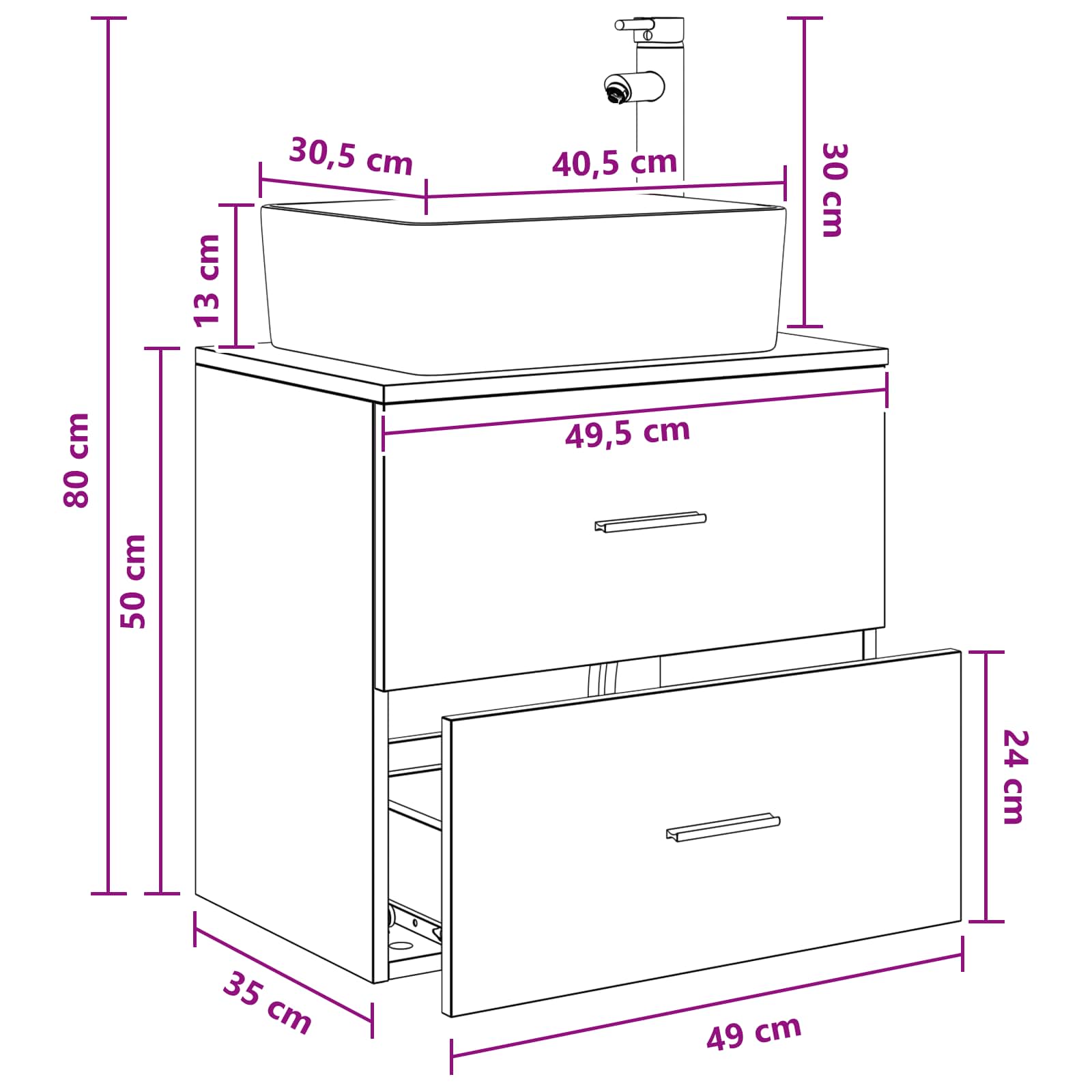 Vanidad con Lavabo de Pared Blanco 53 x 34,5 x 63 cm