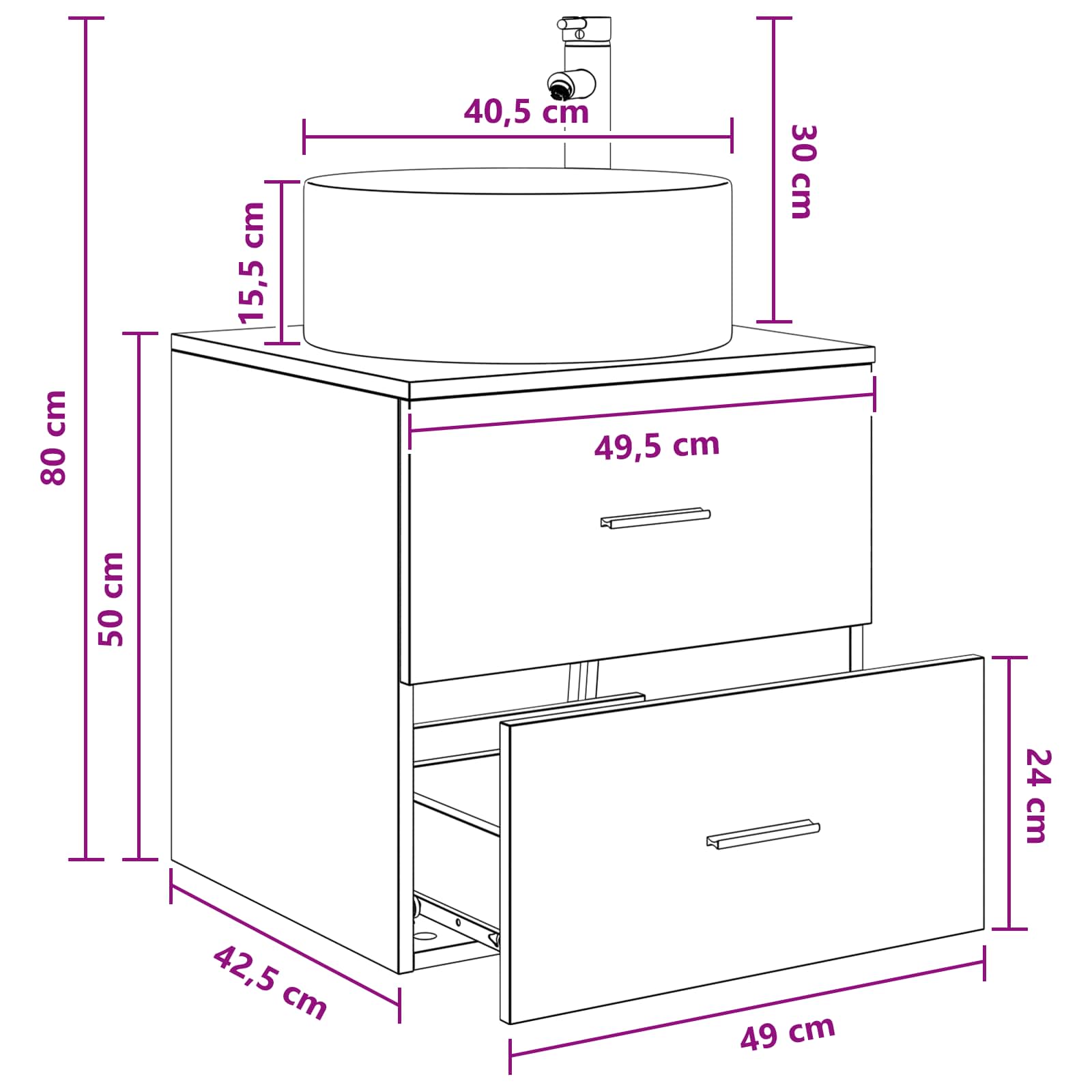 Vanidad con Lavabo de Pared Blanco 49,5 x 44,5 x 65,5 cm