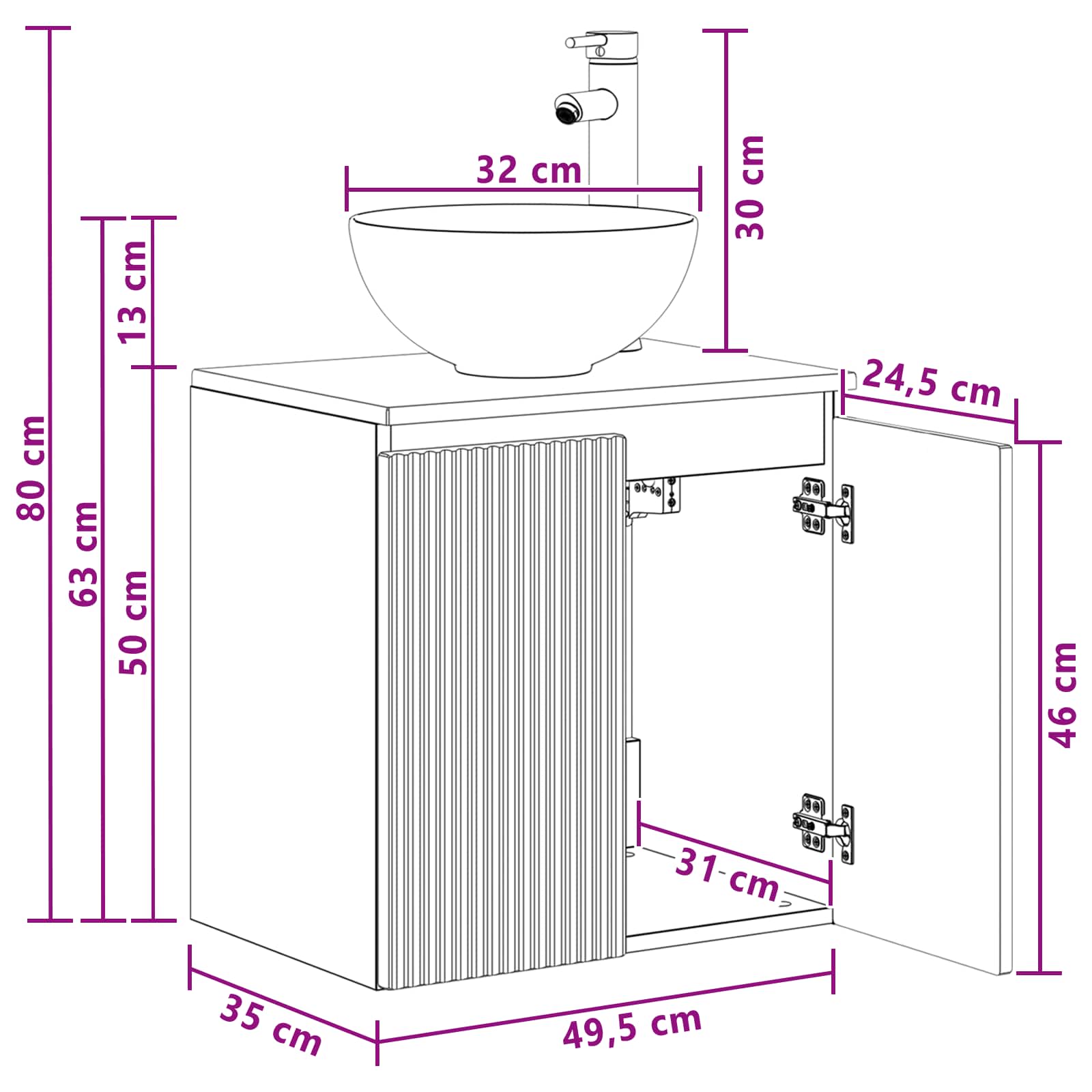 Vanidad con Lavabo de Pared Blanco 49,5 x 35 x 63 cm