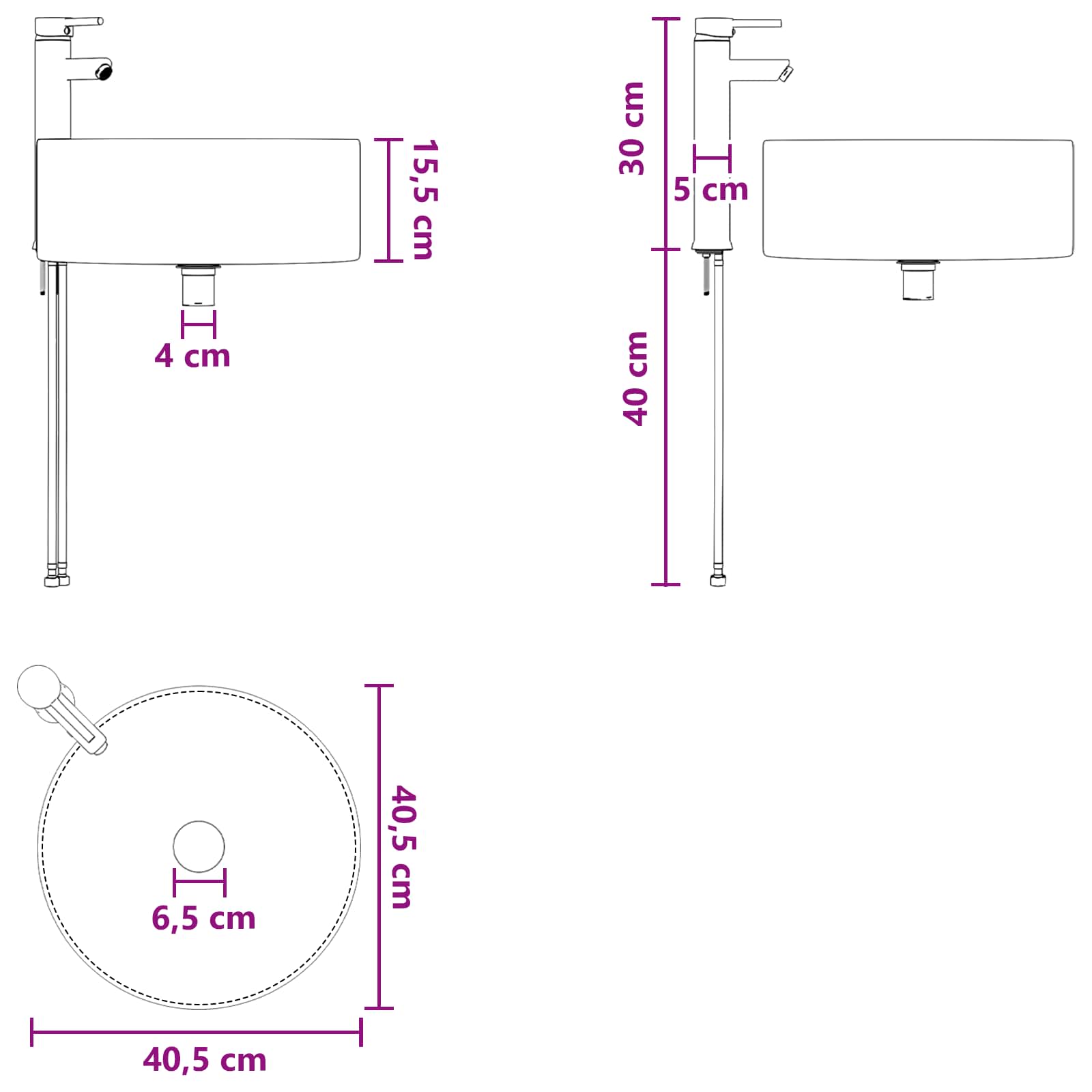 Vanidad de lavabo montada en la pared Blanco