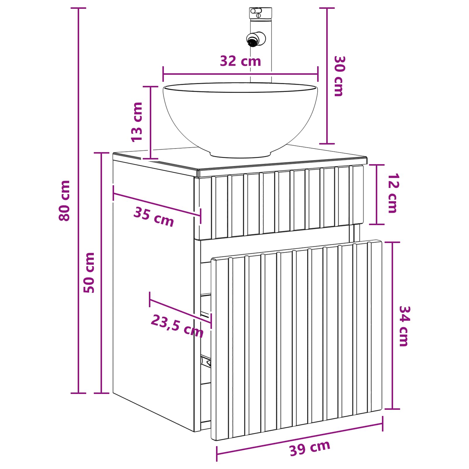 Vanidad de lavabo montada en la pared Blanco 39 x 35 x 63 cm
