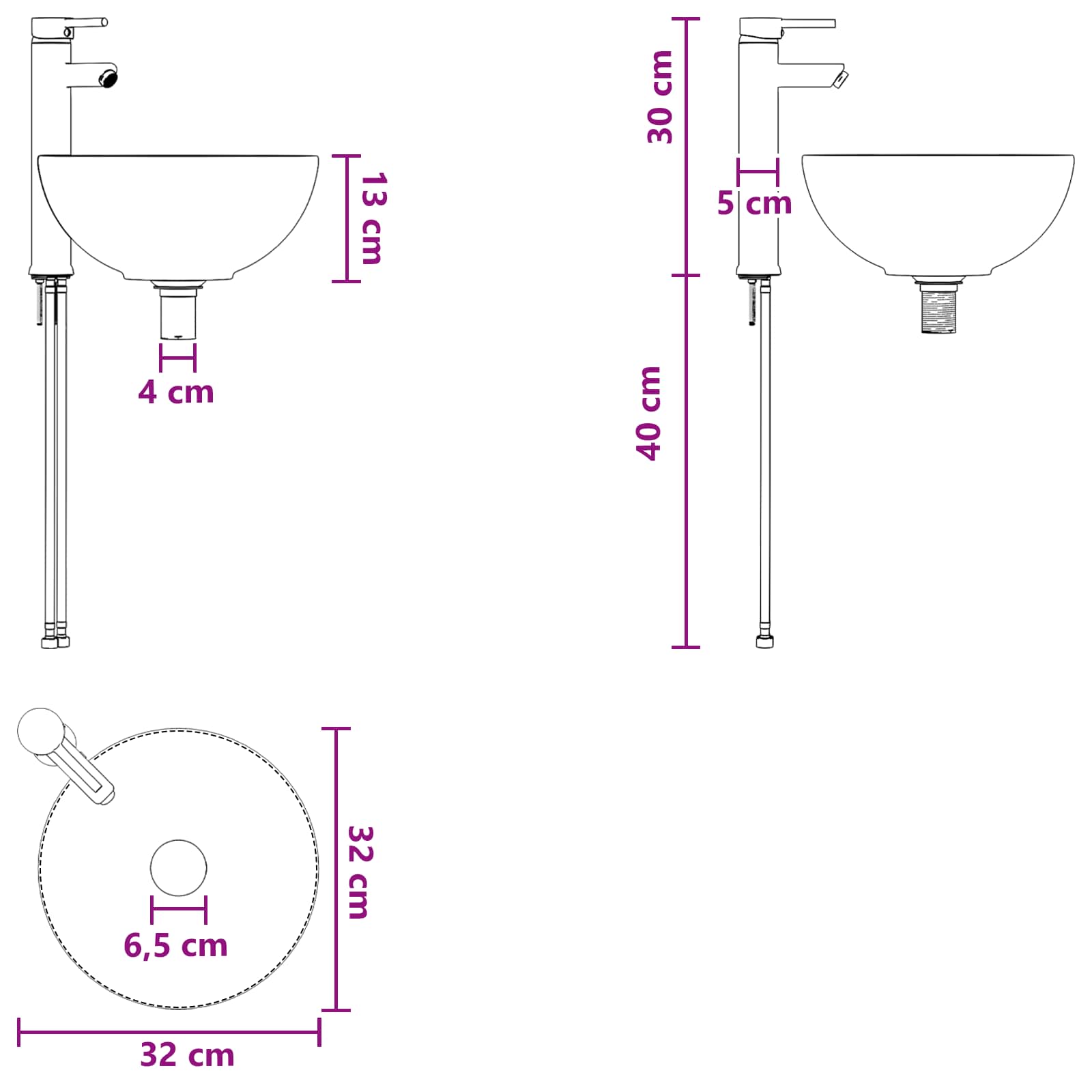 Vanidad de lavabo montada en la pared Blanco 39 x 35 x 63 cm