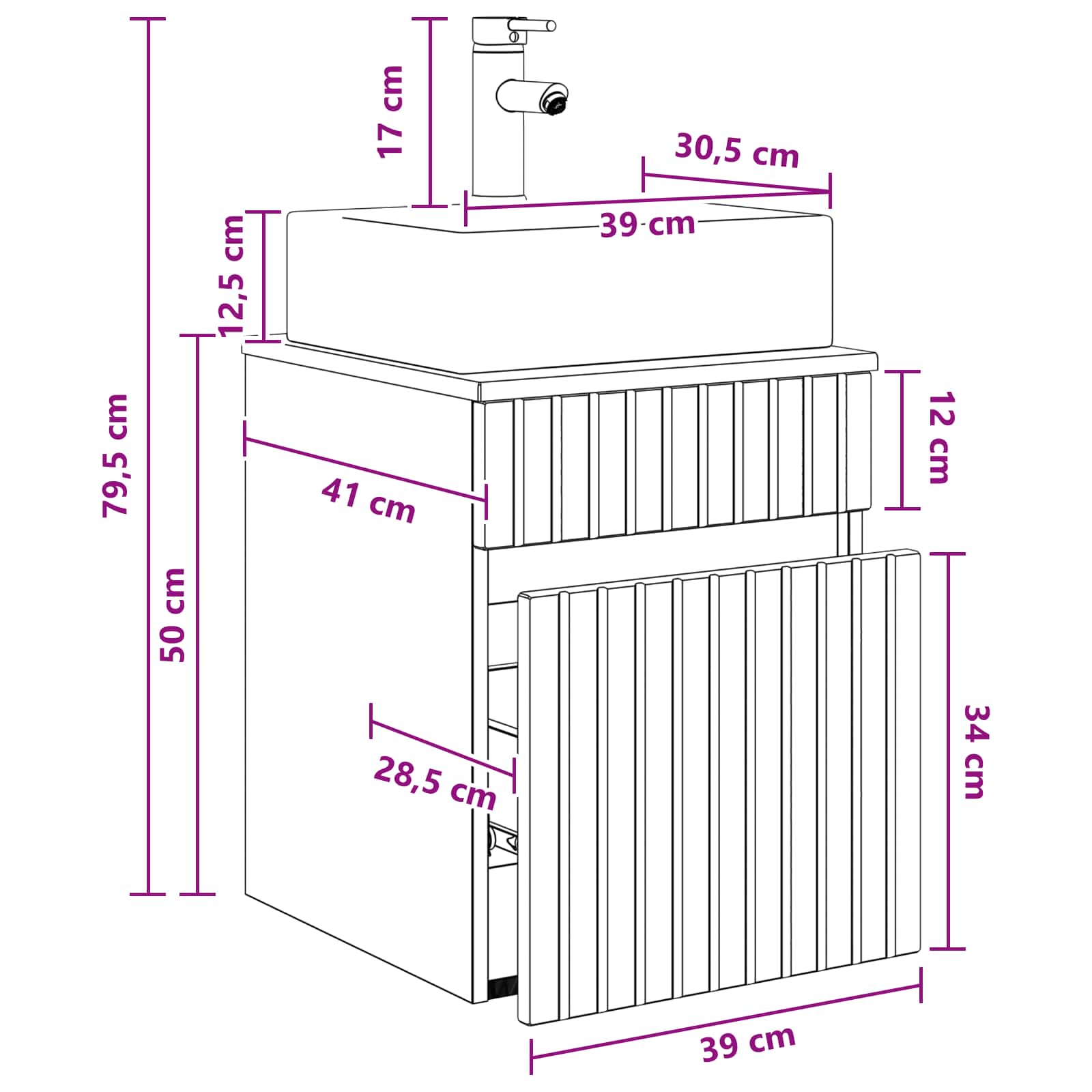 Vanidad con lavabo de pared Blanco 39 x 41 x 62,5 cm