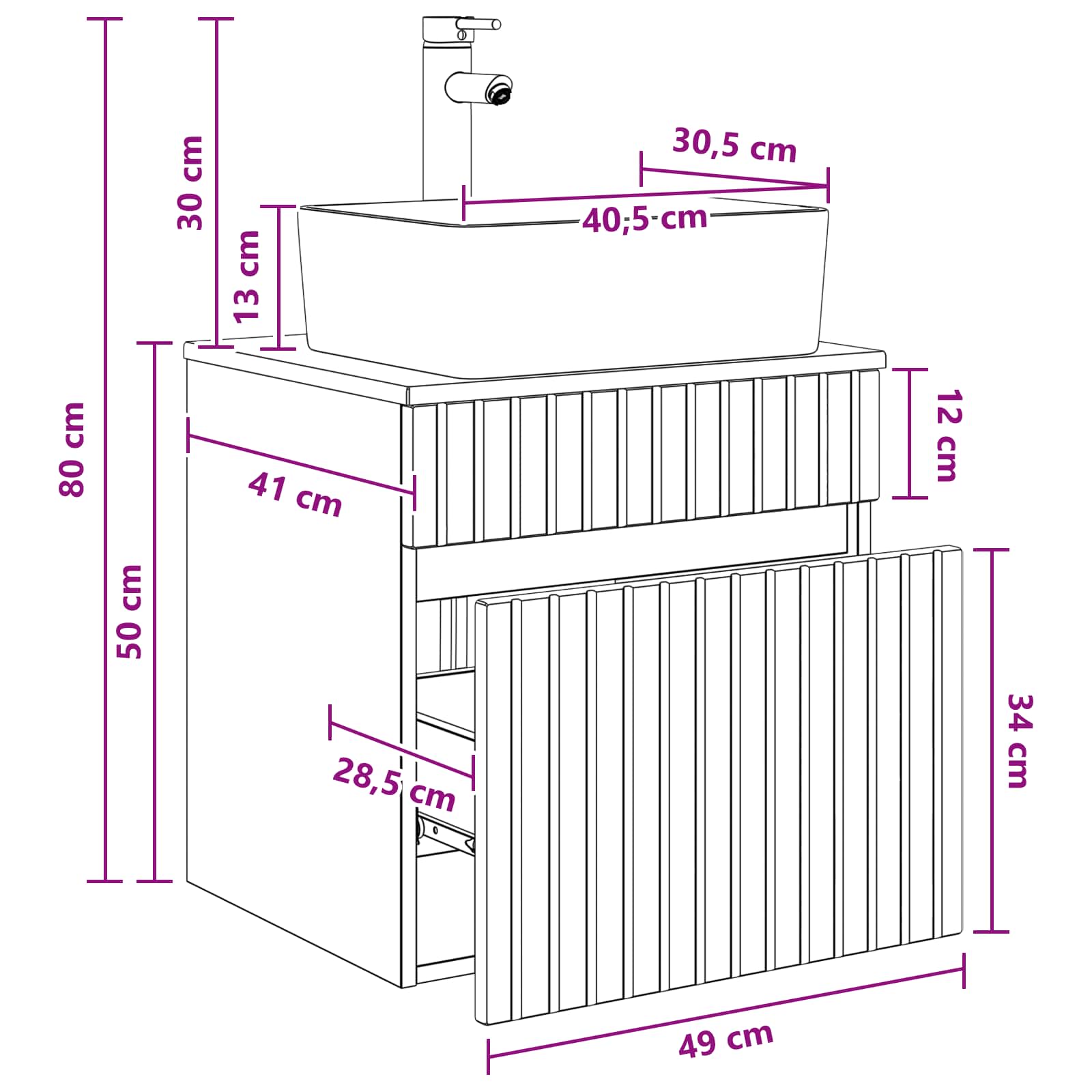 Vanidad de lavabo montada en la pared Blanco 49 x 41 x 63 cm