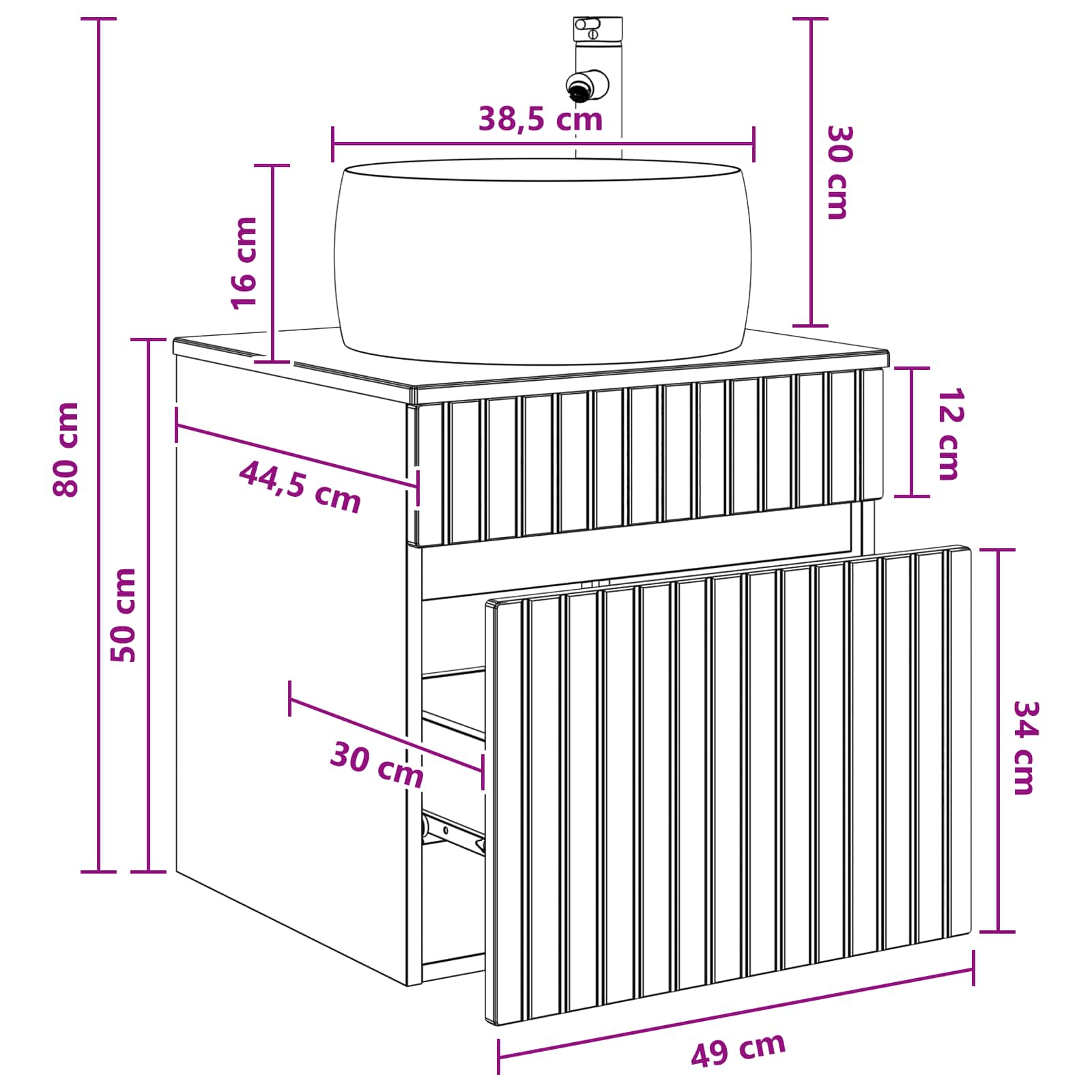 Vanidad de lavabo montada en la pared Blanco 49 x 44,5 x 66 cm