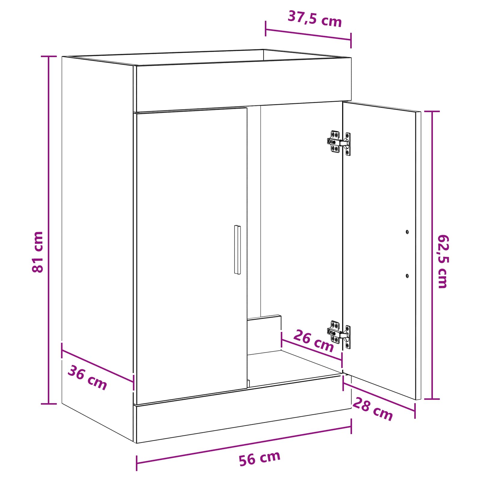 Gabinete de baño debajo del lavabo Blanco 56 x 37,5 x 81 cm