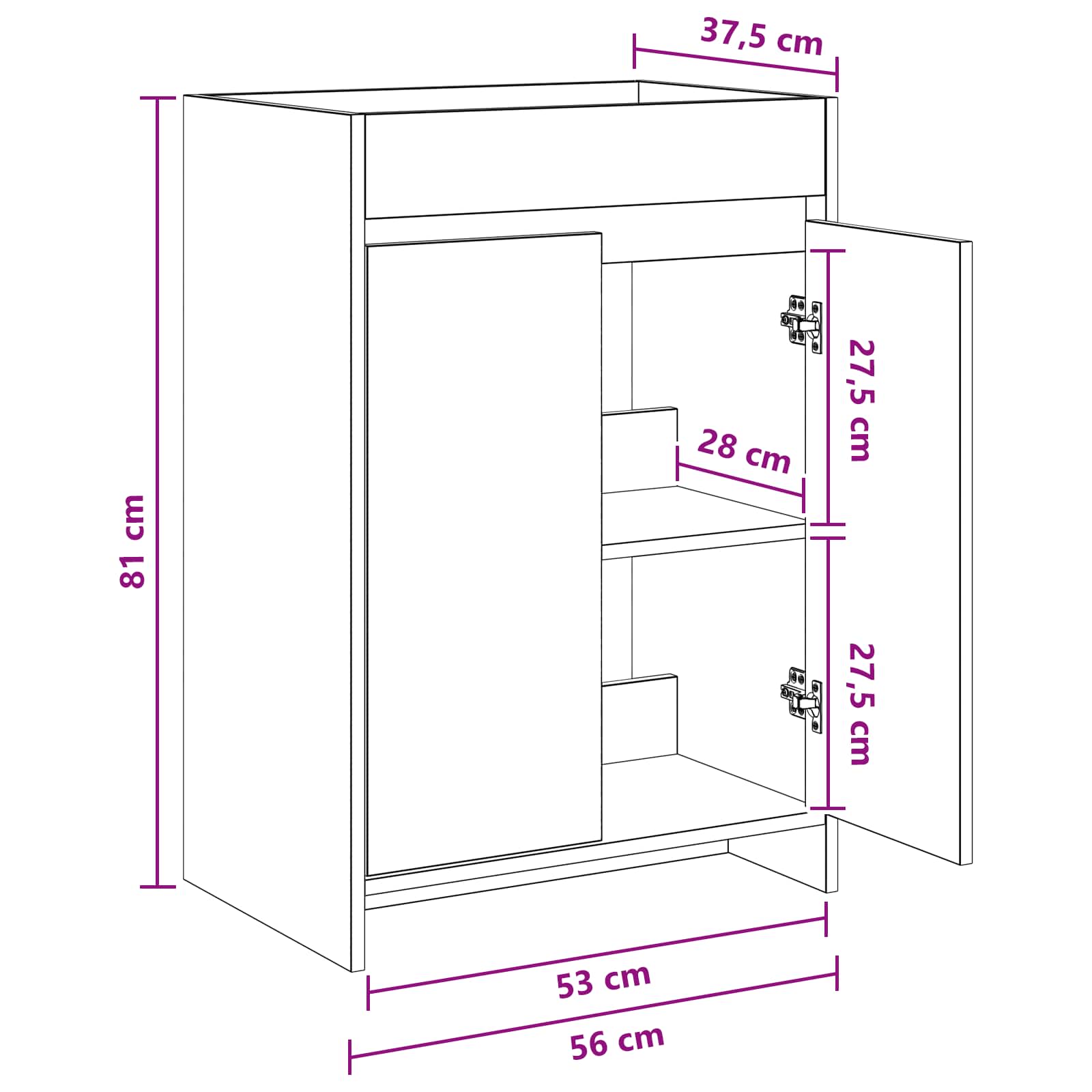 Gabinete de baño debajo del lavabo Blanco 56 x 37,5 x 81 cm