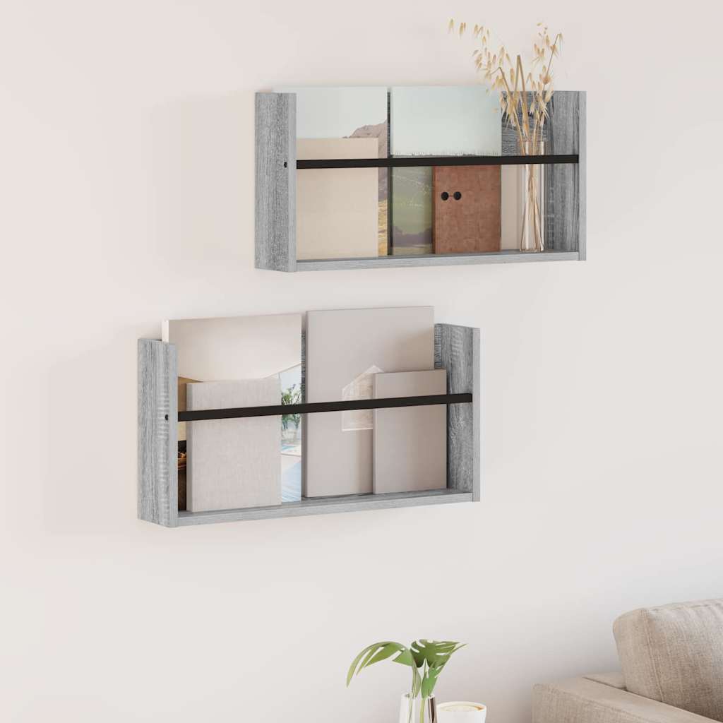 Estante de revistas 2 pcs Gris Sonoma 100 x 12 x 30 cm