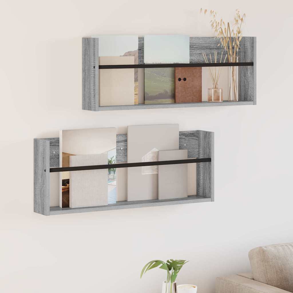 Estante de revistas 2 pcs Gris Sonoma 100 x 12 x 30 cm