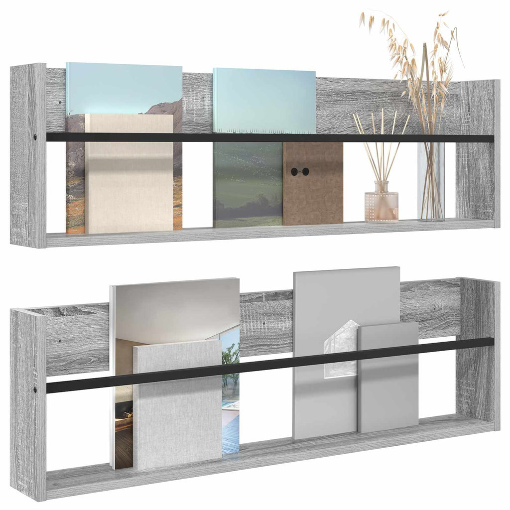 Estante de revistas 2 pcs Gris Sonoma 100 x 12 x 30 cm