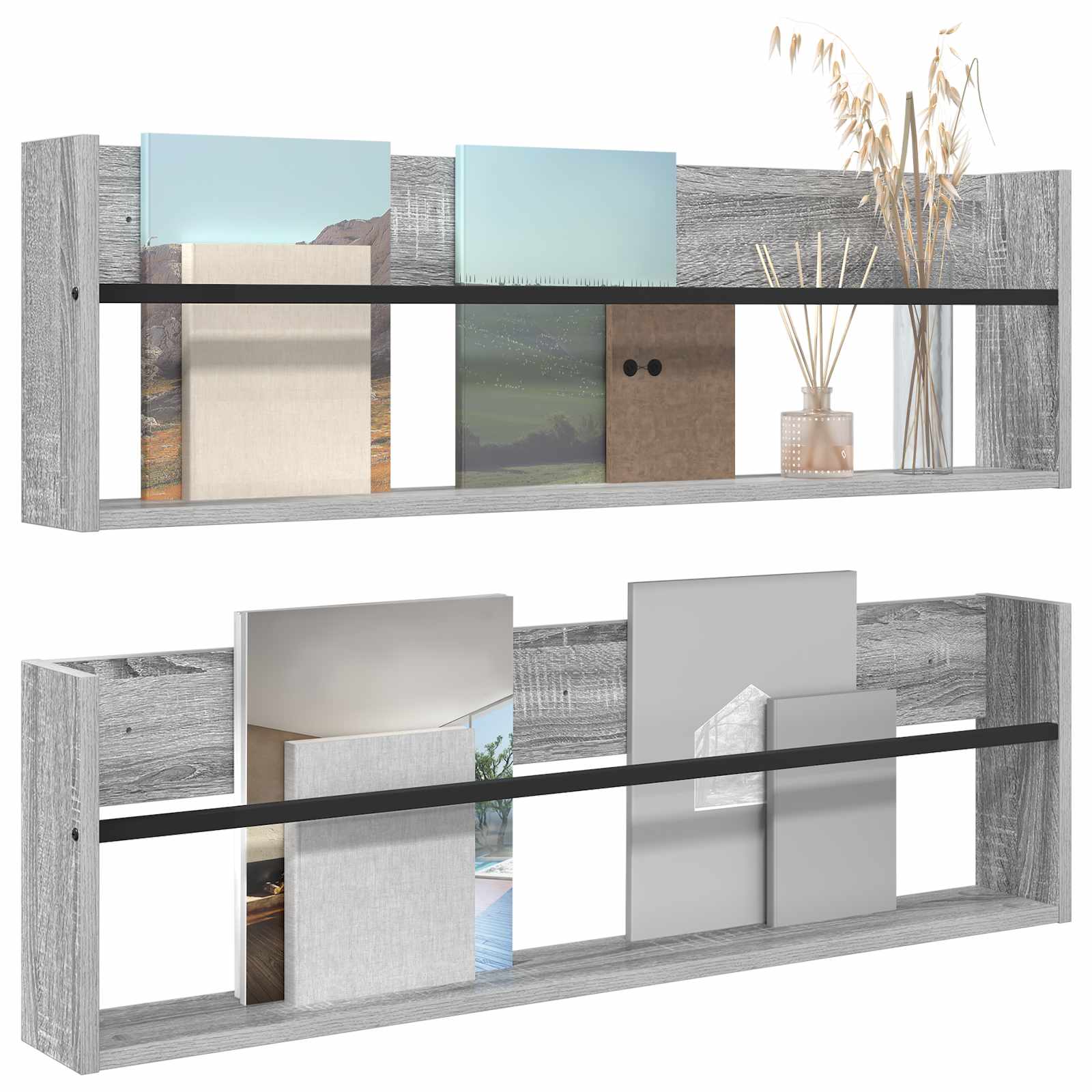Estante de revistas 2 pcs Gris Sonoma 100 x 12 x 30 cm