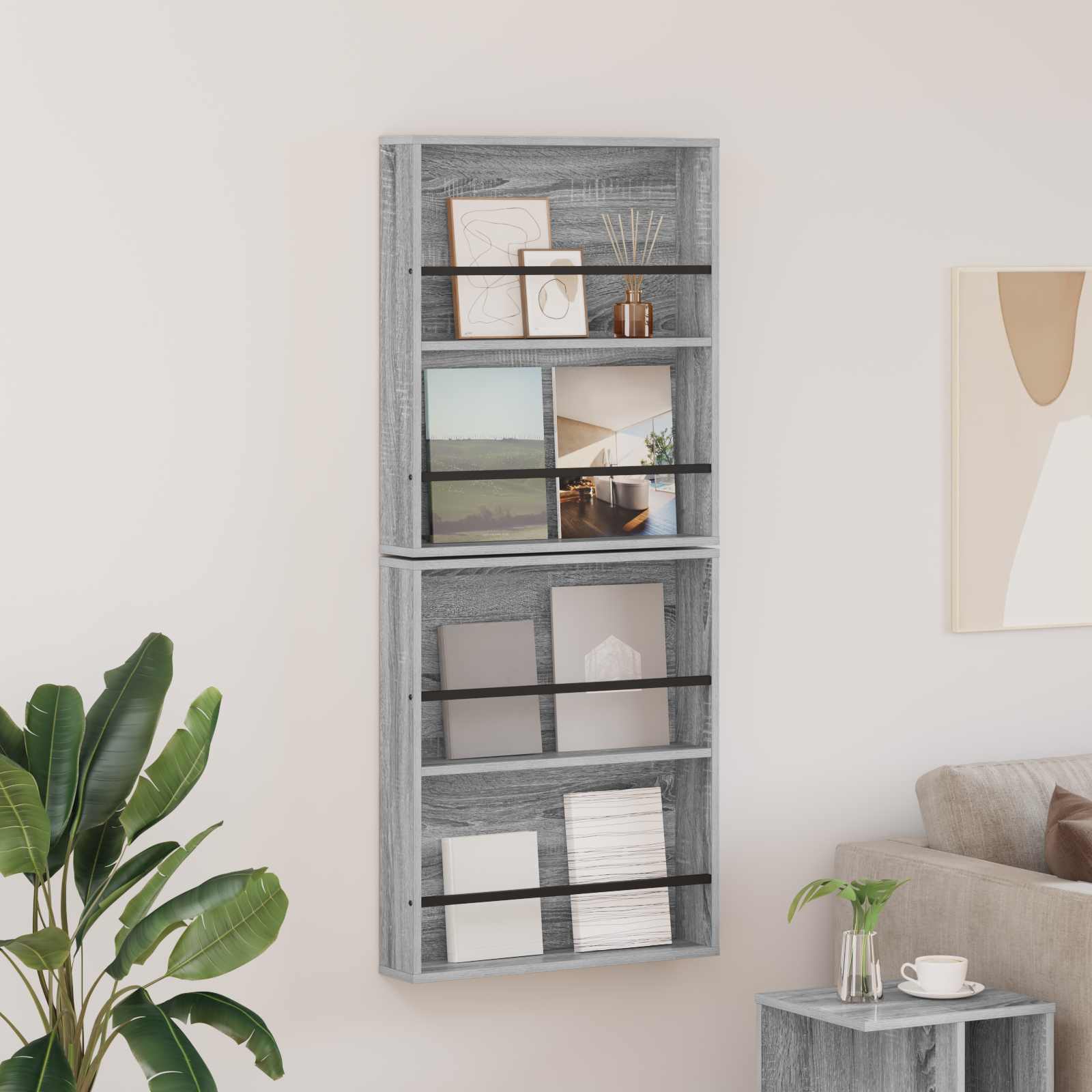 Estante de revistas 2 pcs Gris Sonoma 100 x 12 x 70 cm
