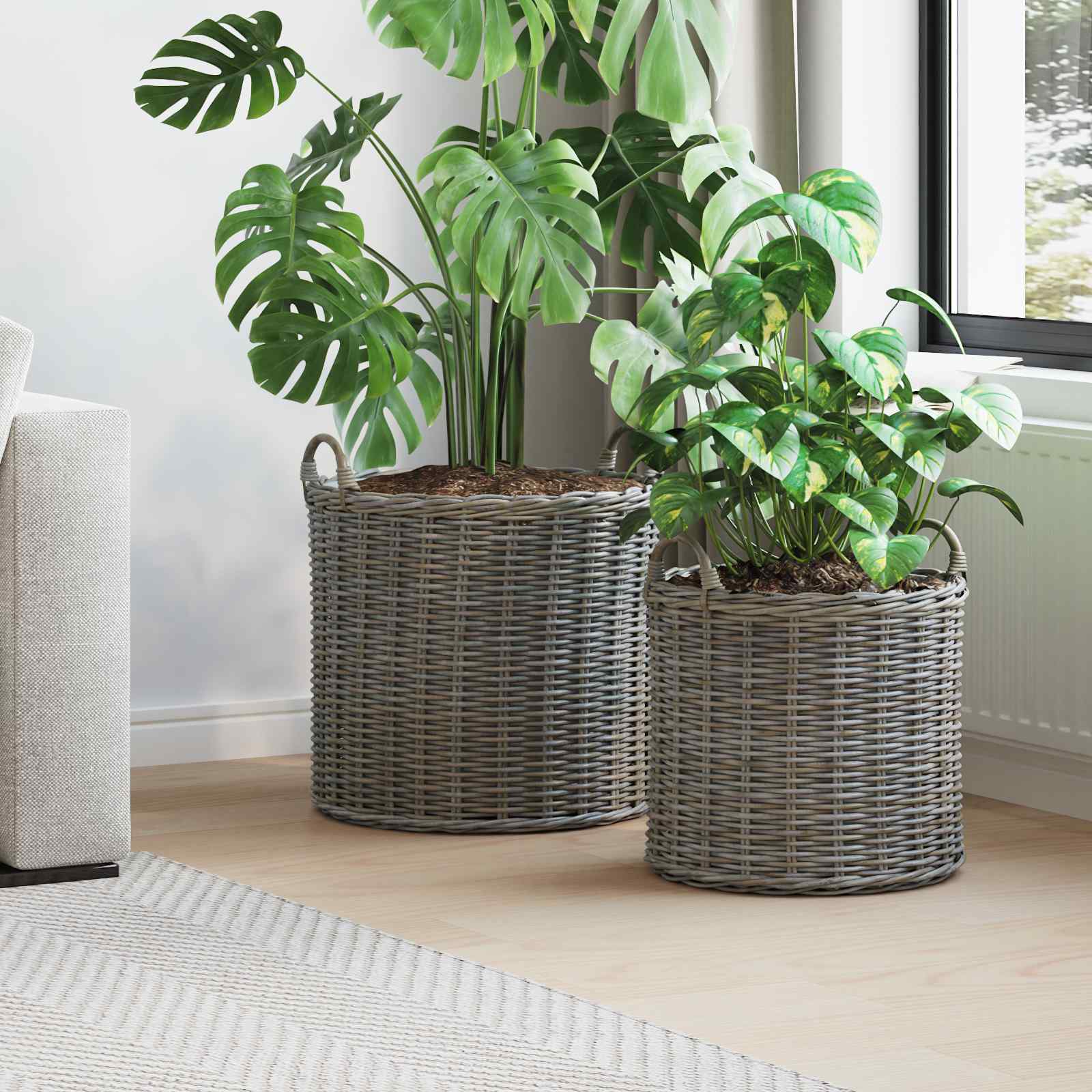 Cesta de Maceta con almacenamiento 2 pcs Gris Rattan Lacak