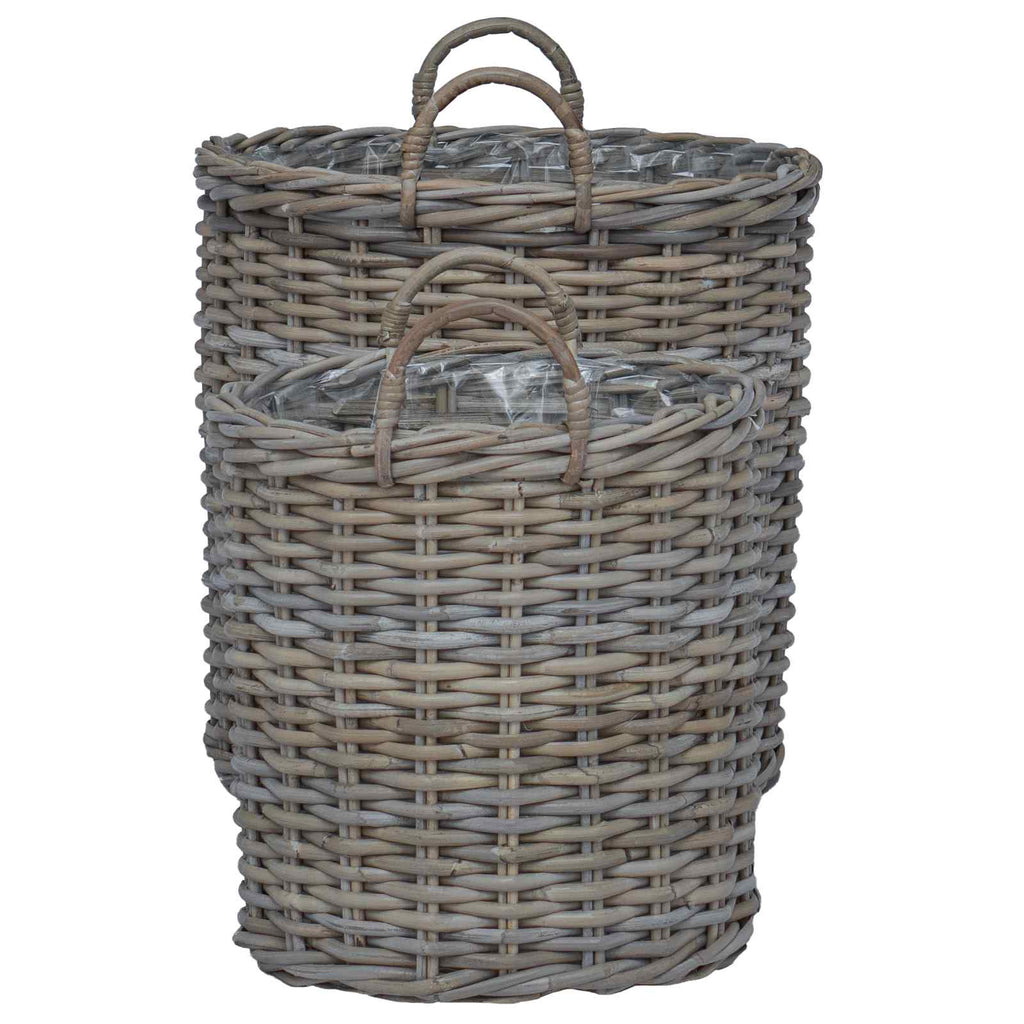 Cesta de Maceta con almacenamiento 2 pcs Gris Rattan Lacak