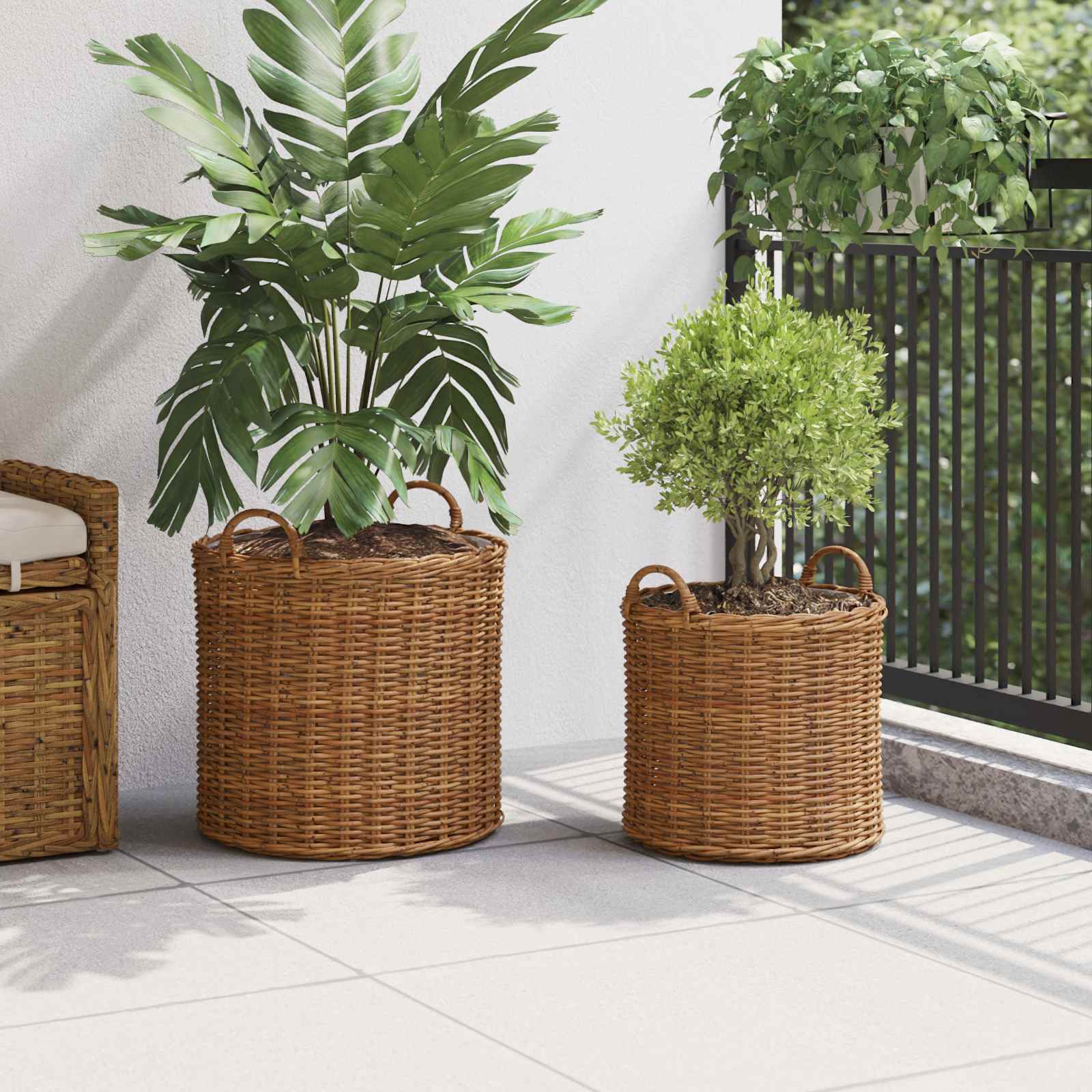 Cesta de Maceta con almacenamiento 2 pcs Gris Rattan Lacak