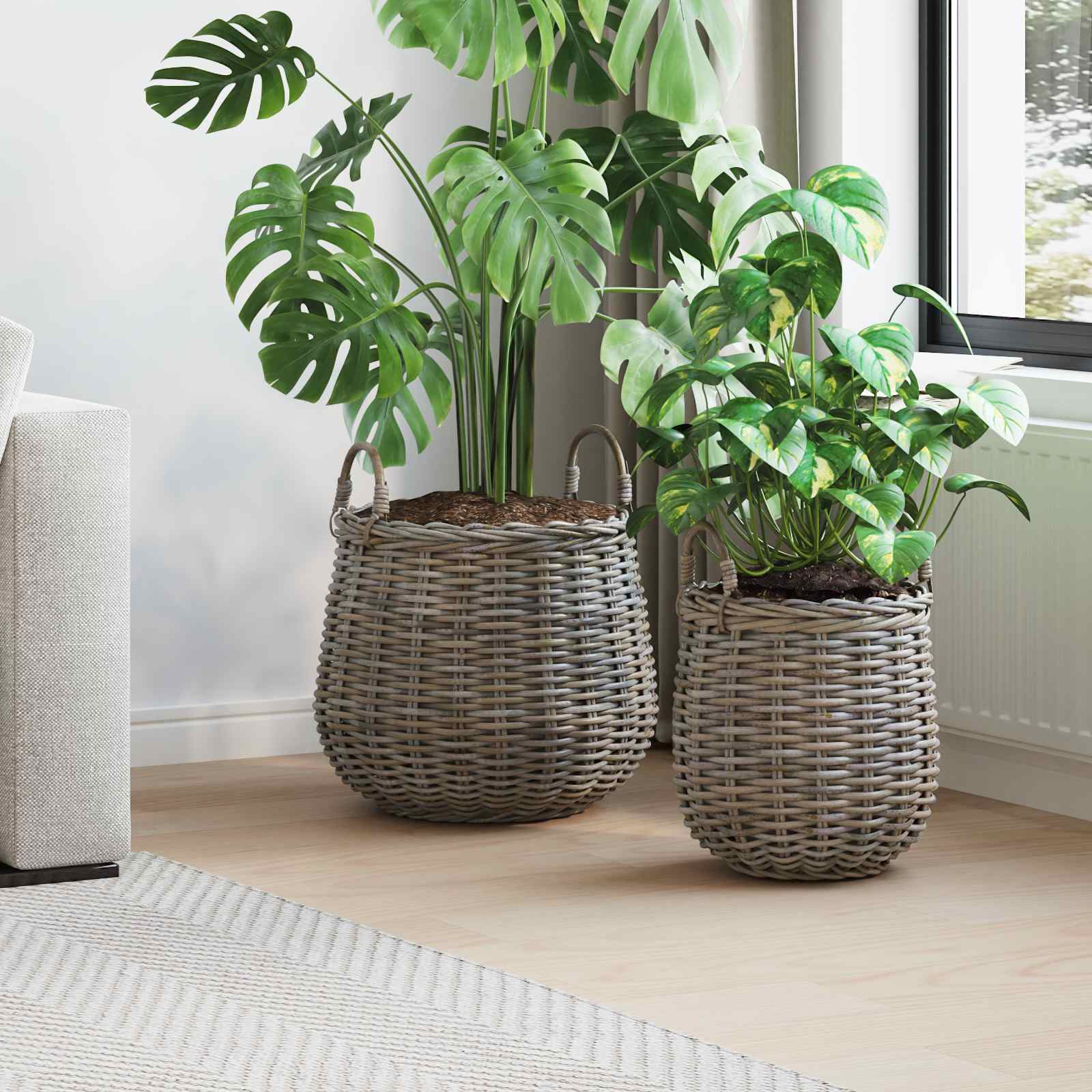 Cesta de Maceta con almacenamiento 2 pcs Gris Ratán Lacak