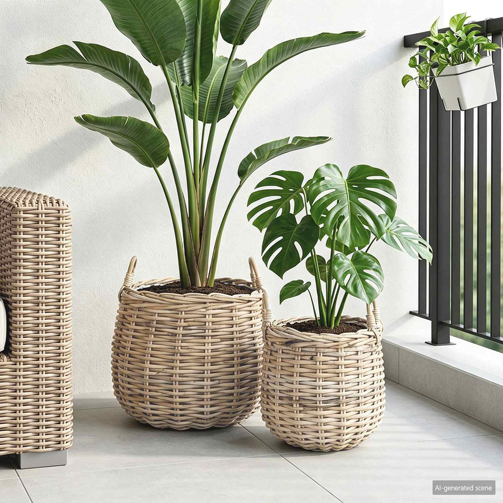 Cesta de Maceta con almacenamiento 2 pcs Gris Ratán Lacak