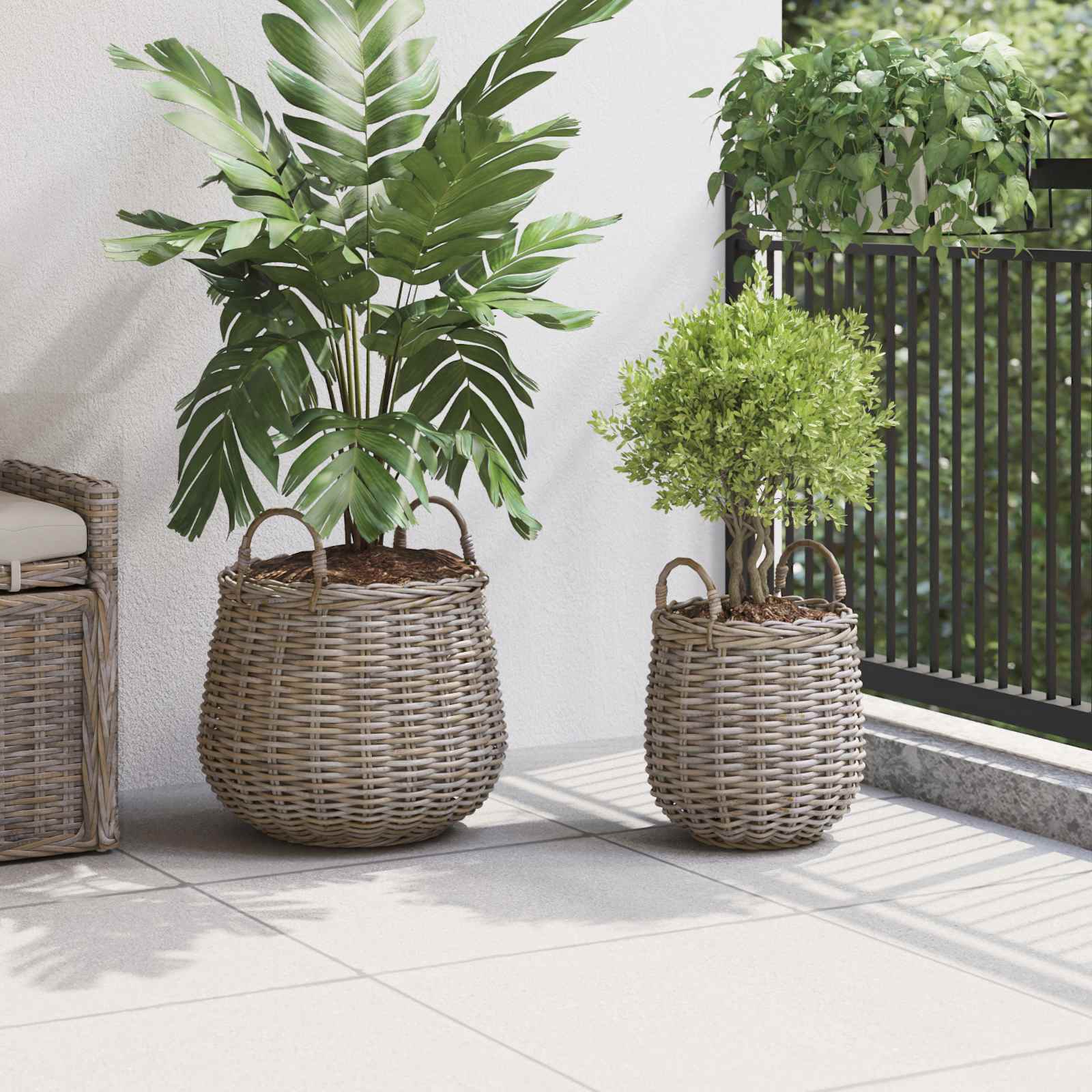 Cesta de Maceta con almacenamiento 2 pcs Gris Ratán Lacak