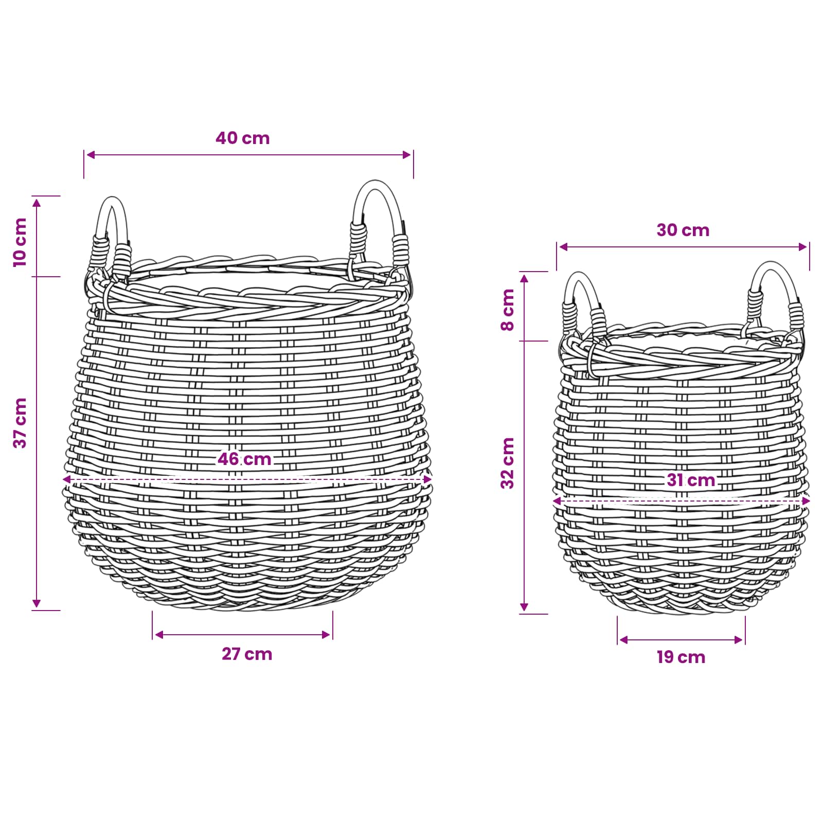 Cesta de Maceta con almacenamiento 2 pcs Gris Ratán Lacak