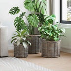 Cesta para Plantas 3 pcs Gris Kubu Ratán Kubu