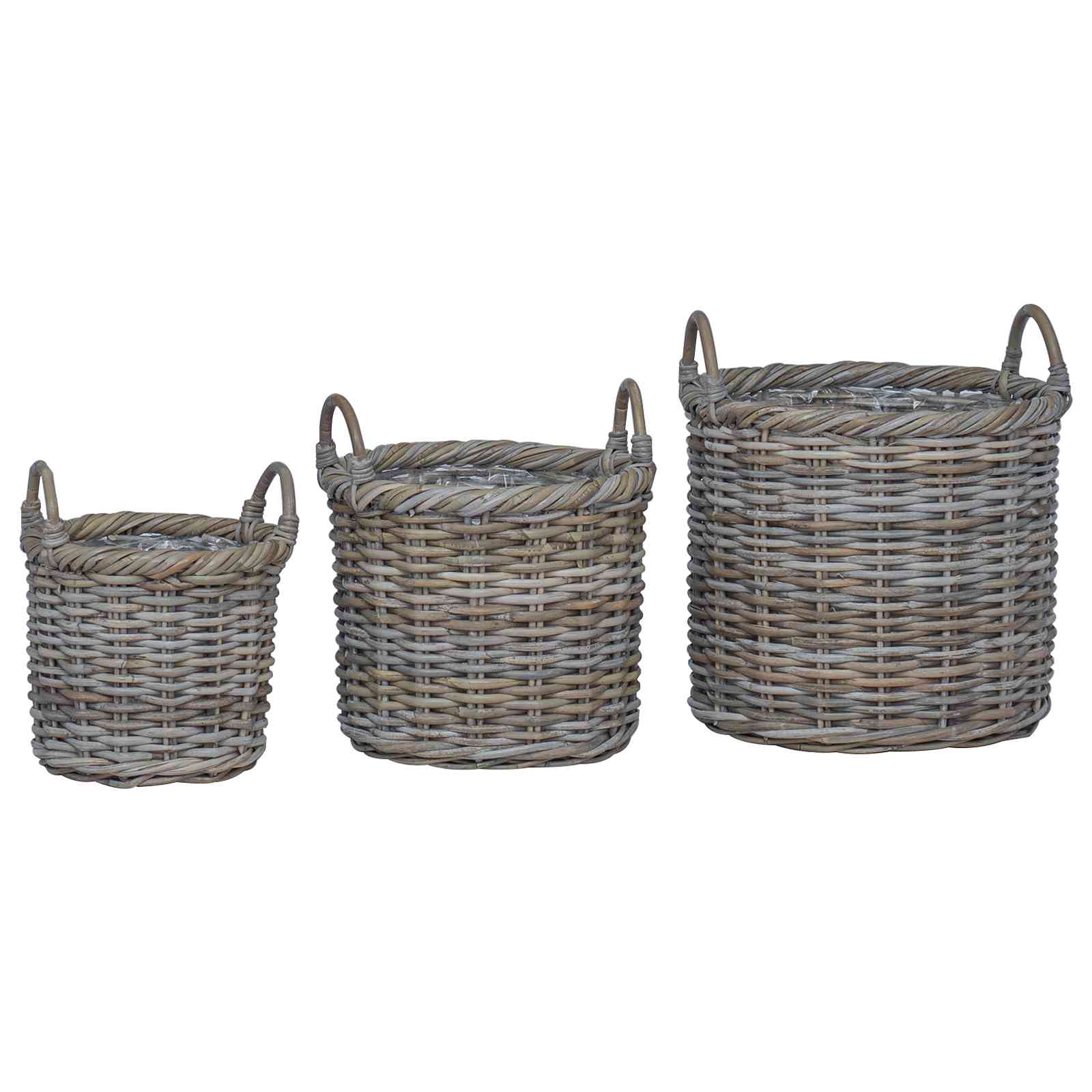 Cesta para Plantas 3 pcs Gris Kubu Ratán Kubu