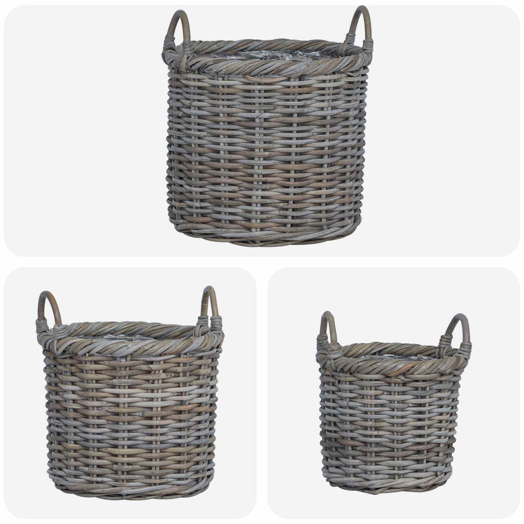 Cesta para Plantas 3 pcs Gris Kubu Ratán Kubu