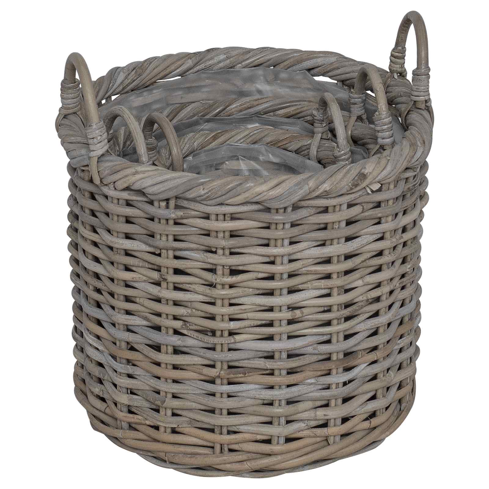 Cesta para Plantas 3 pcs Gris Kubu Ratán Kubu