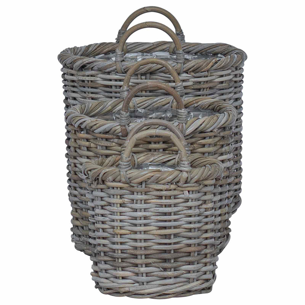 Cesta para Plantas 3 pcs Gris Kubu Ratán Kubu